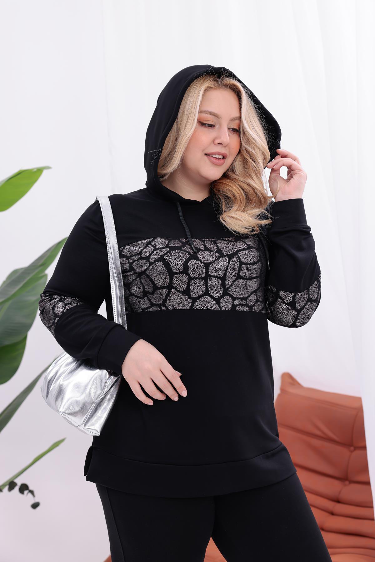 Sweatshirt Büyük Beden Gümüş Detaylı Sweatshirt