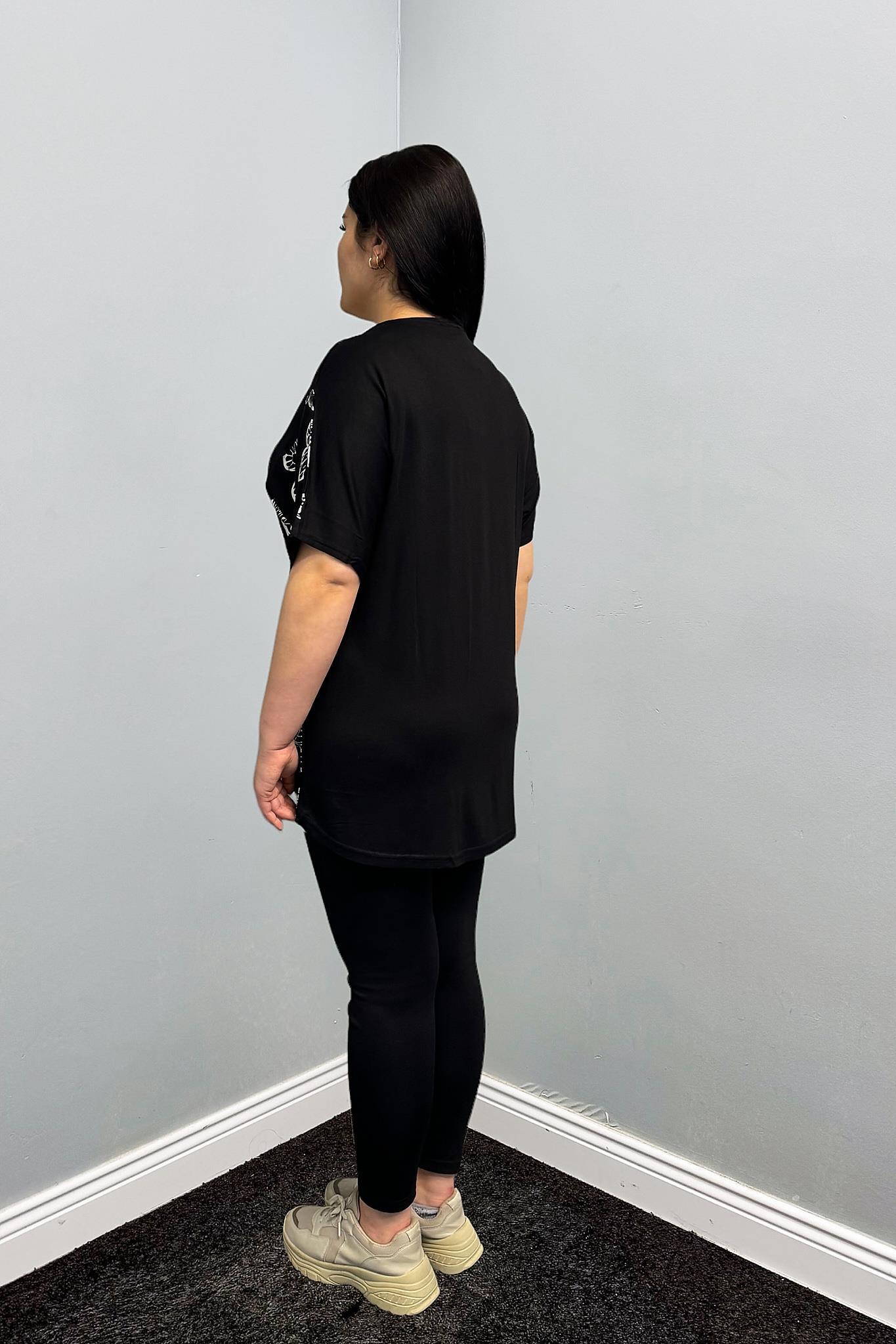 Tshirt Büyük Beden Gümüş Kelebek Baskılı Oversize Tshirt