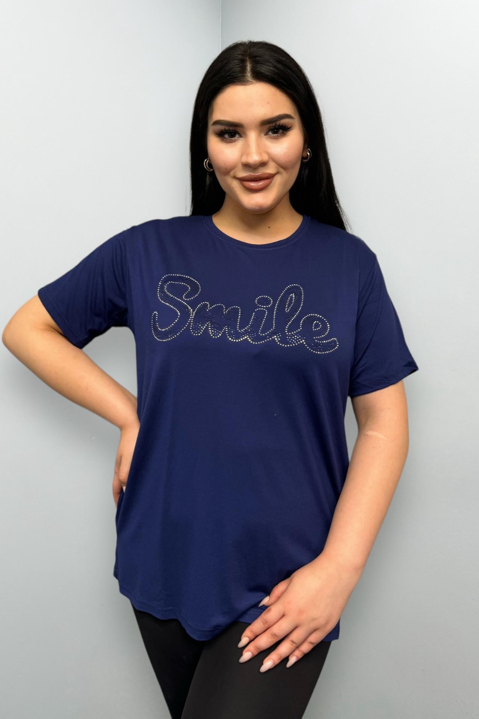 Tshirt Büyük Beden Gümüş Taş Baskılı Tshirt
