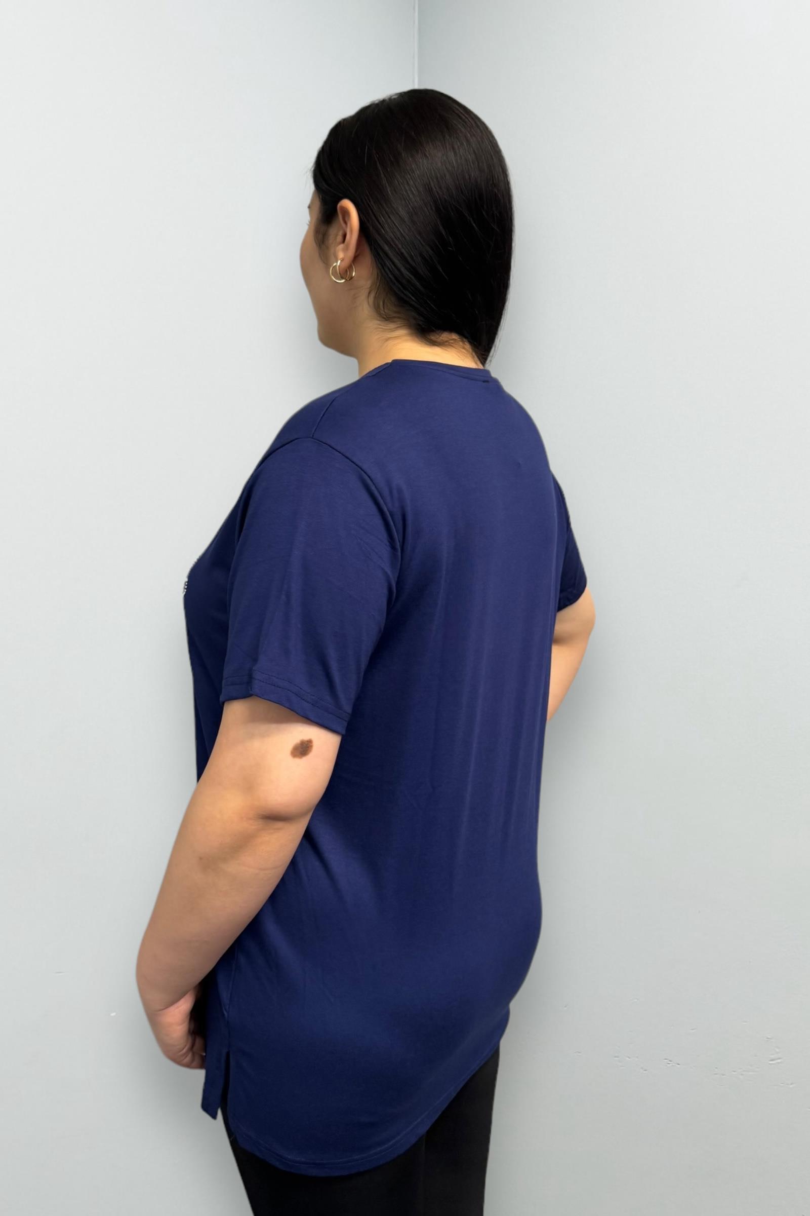 Tshirt Büyük Beden Gümüş Taş Baskılı Tshirt