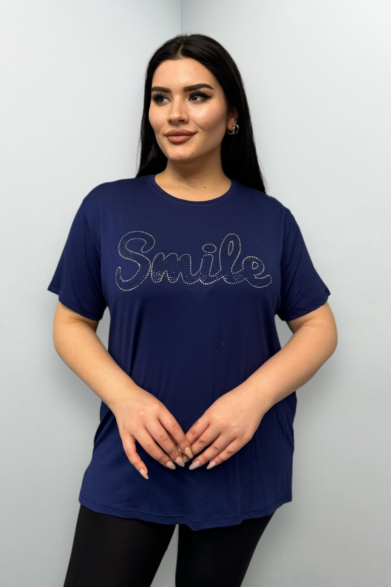 Tshirt Büyük Beden Gümüş Taş Baskılı Tshirt