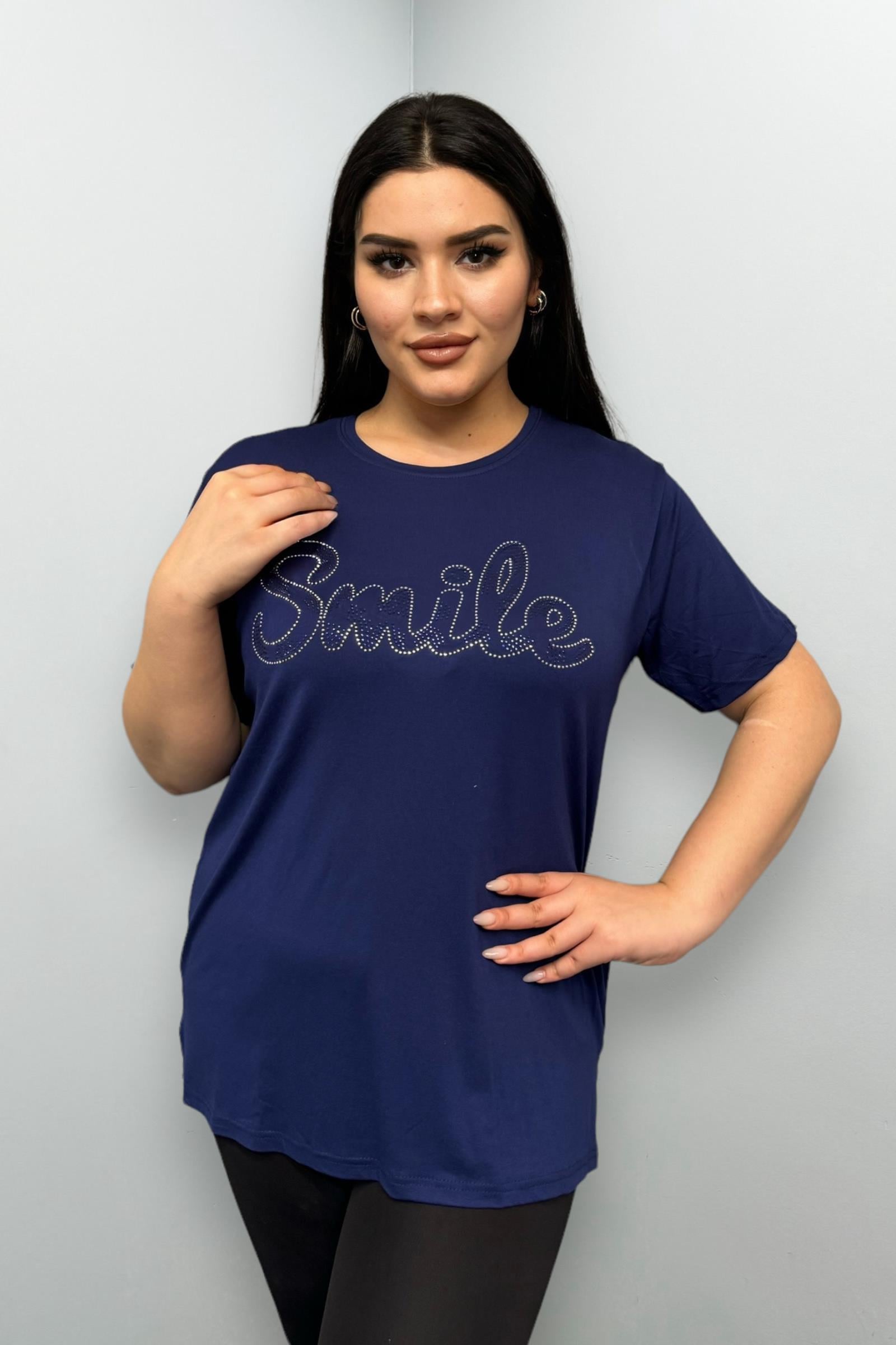 Tshirt Büyük Beden Gümüş Taş Baskılı Tshirt