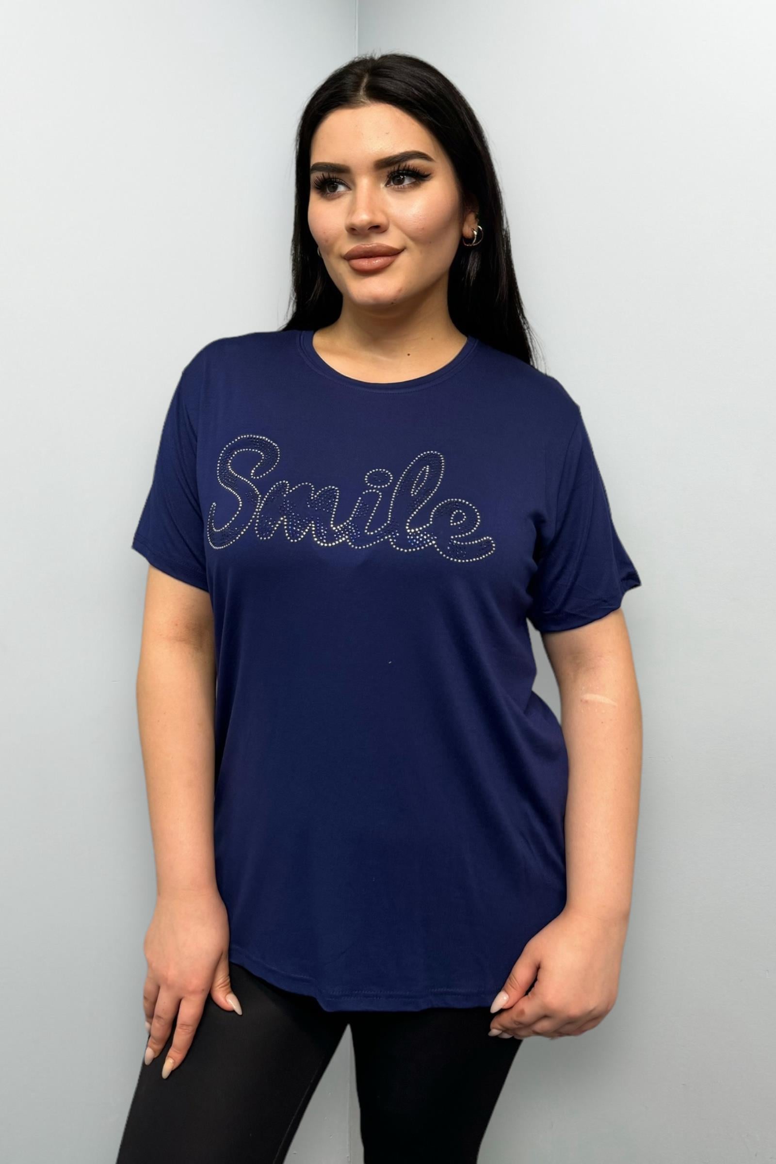 Tshirt Büyük Beden Gümüş Taş Baskılı Tshirt