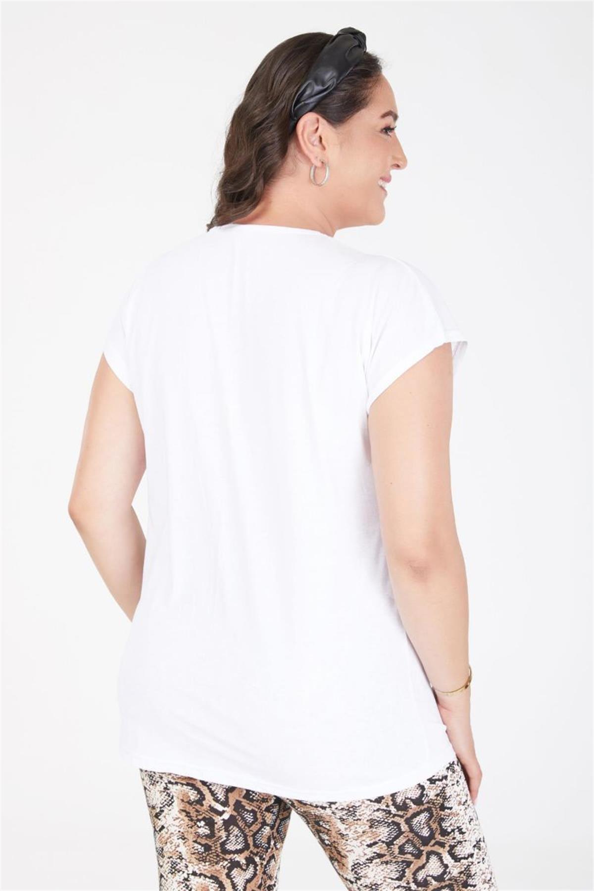 Tshirt Büyük Beden Günlük Yarasa Kol T-Shirt Beyaz