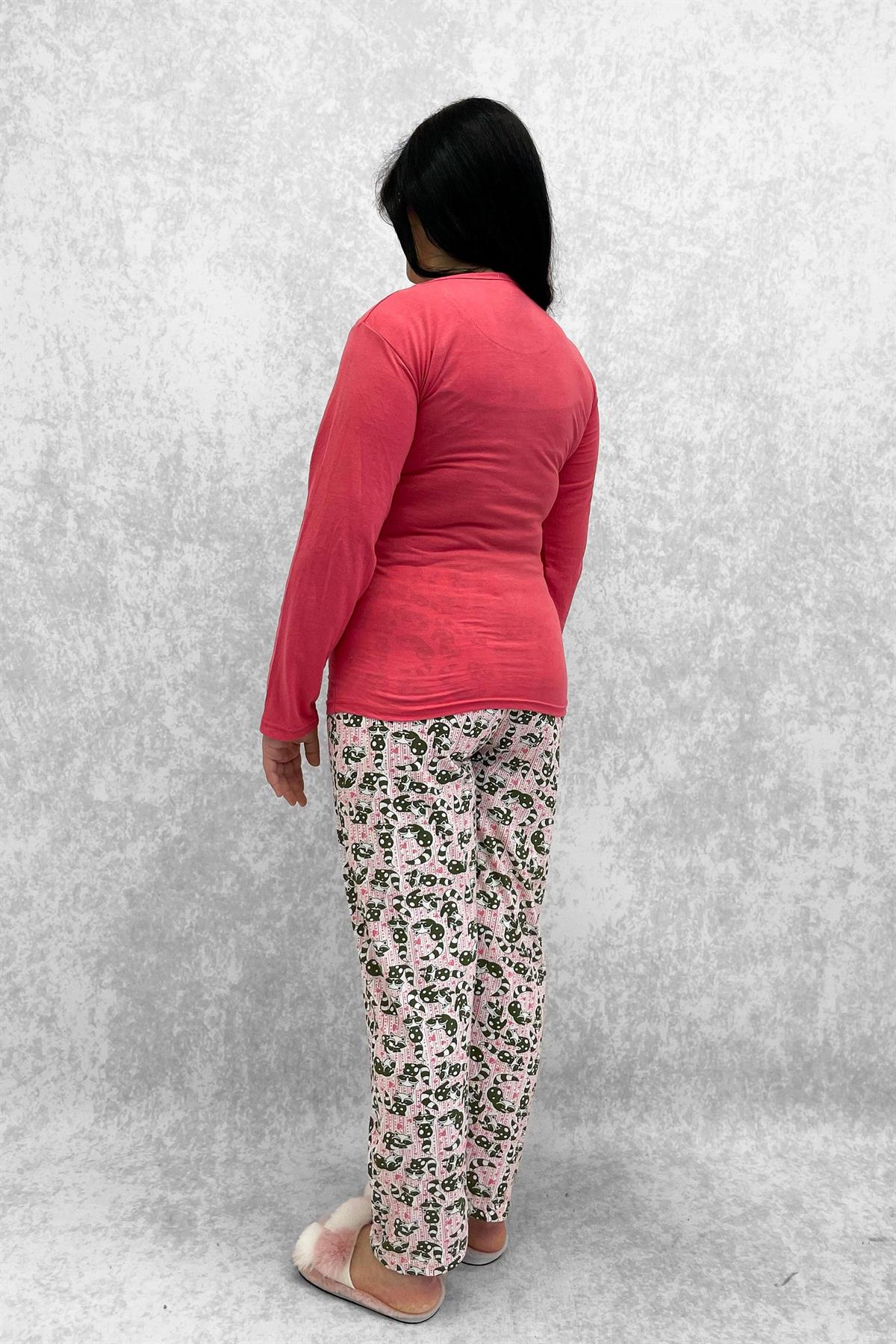 Pijama Takımı Büyük Beden Hello Baskılı Pamuklu Pijama Takımı Pembe