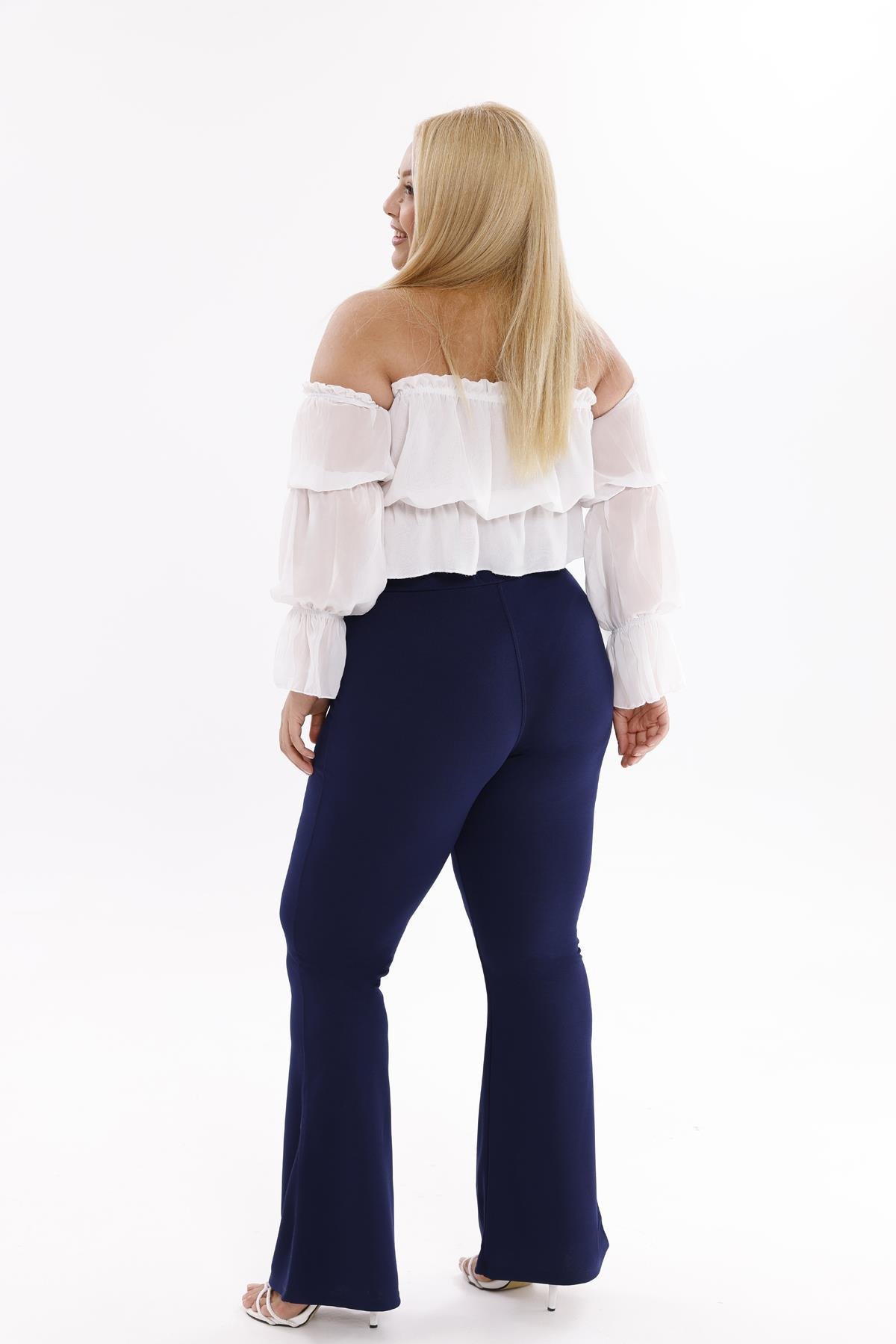 Pantolon Büyük Beden İspanyol Paça Krep Kumaş Pantolon