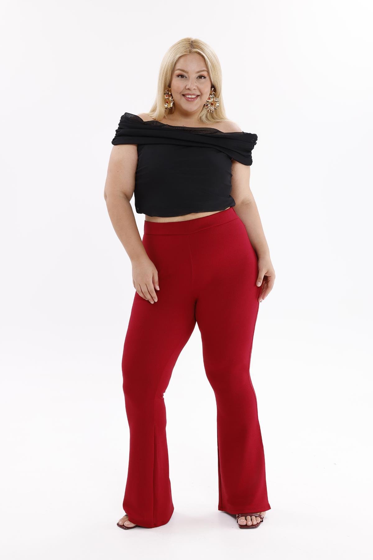 Pantolon Büyük Beden İspanyol Paça Krep Kumaş Pantolon