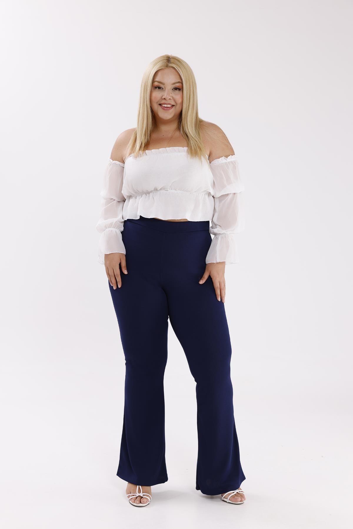 Pantolon Büyük Beden İspanyol Paça Krep Kumaş Pantolon