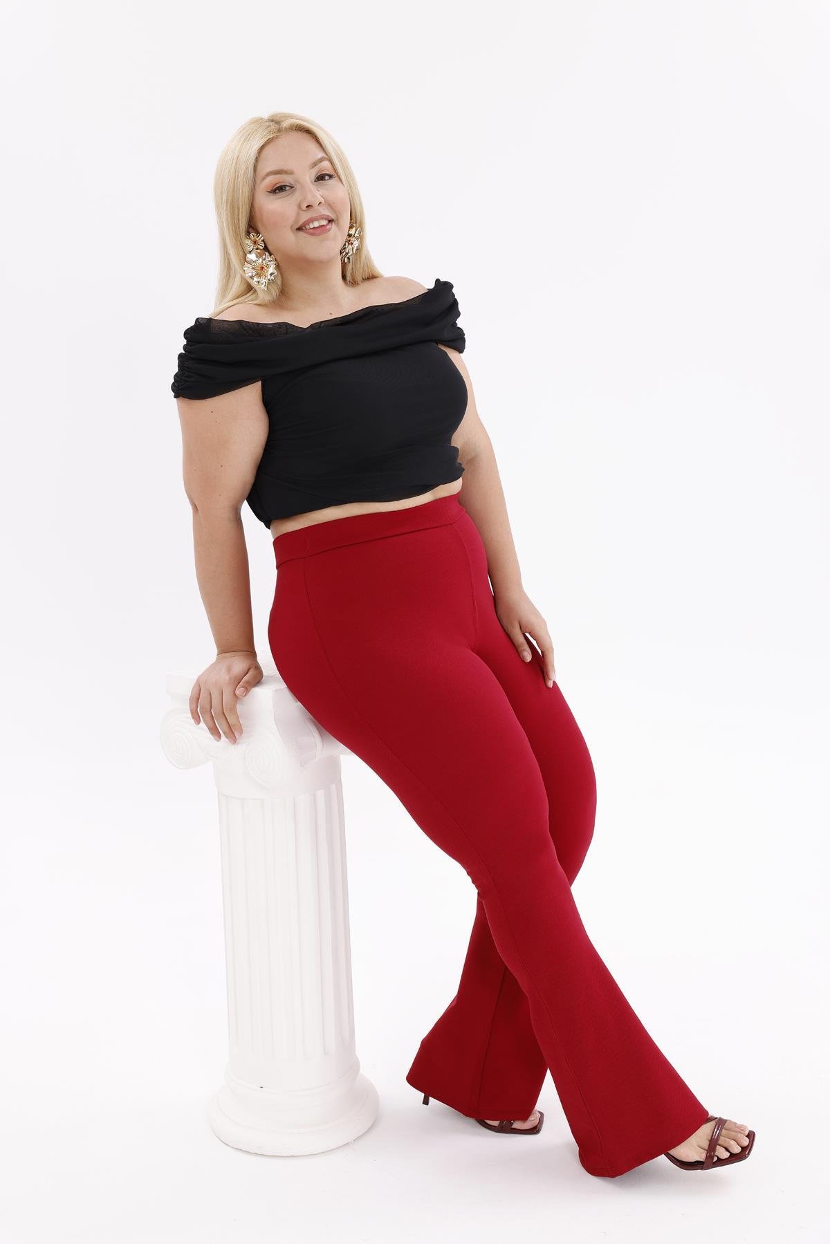 Pantolon Büyük Beden İspanyol Paça Krep Kumaş Pantolon