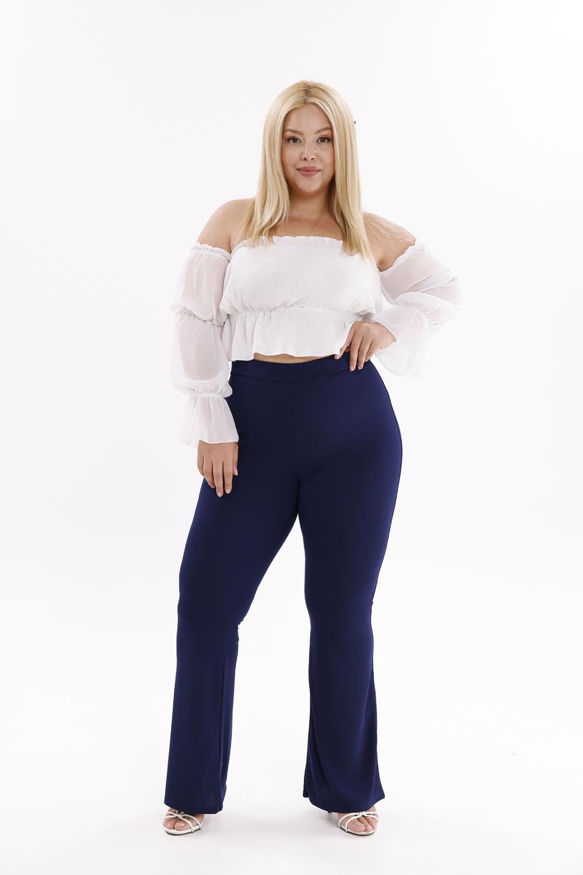 Pantolon Büyük Beden İspanyol Paça Krep Kumaş Pantolon