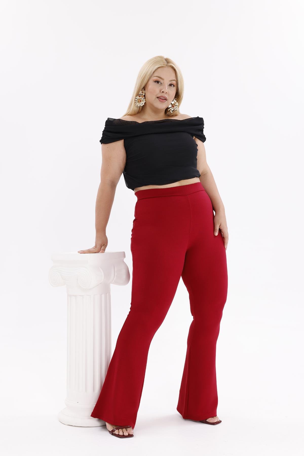 Pantolon Büyük Beden İspanyol Paça Krep Kumaş Pantolon