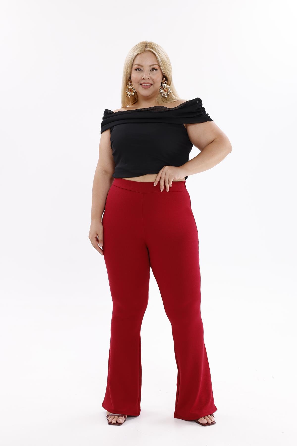 Pantolon Büyük Beden İspanyol Paça Krep Kumaş Pantolon