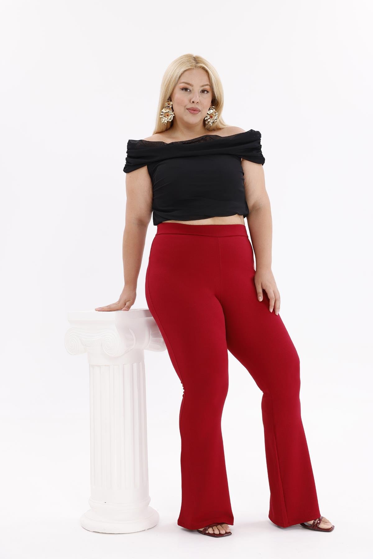 Pantolon Büyük Beden İspanyol Paça Krep Kumaş Pantolon