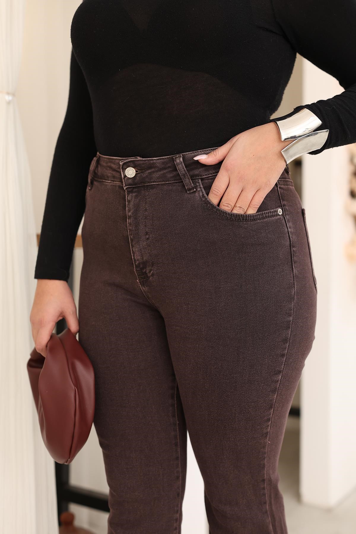 Pantolon Büyük Beden İspanyol Paça Likralı Jean Pantolon