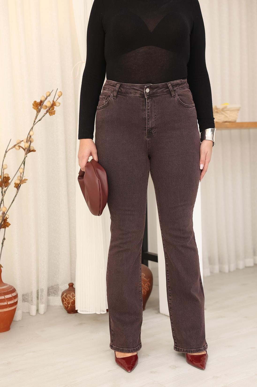 Pantolon Büyük Beden İspanyol Paça Likralı Jean Pantolon