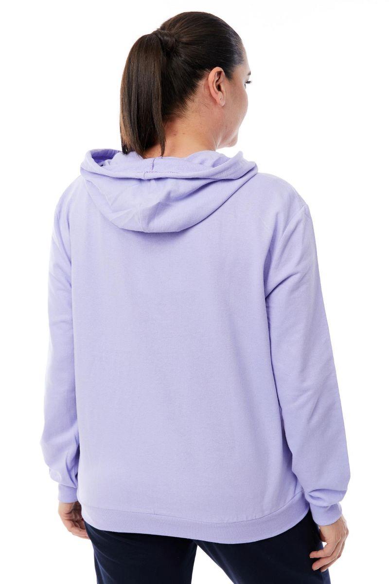 Sweatshirt Büyük Beden Kapüşonlu Kanguru Cepli Baskılı Sweatshirt Lila