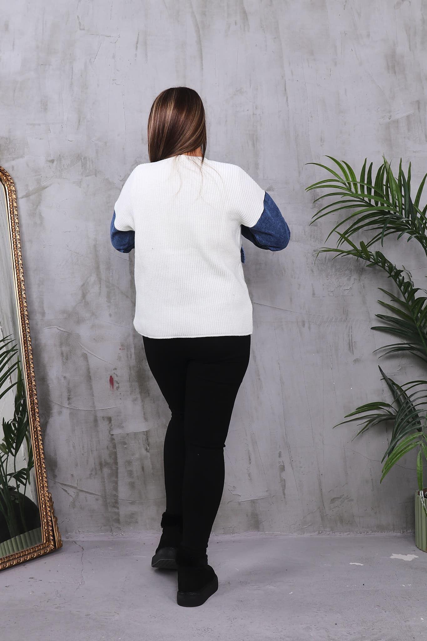 Hırka Büyük Beden Kolları Jean Detaylı Hırka