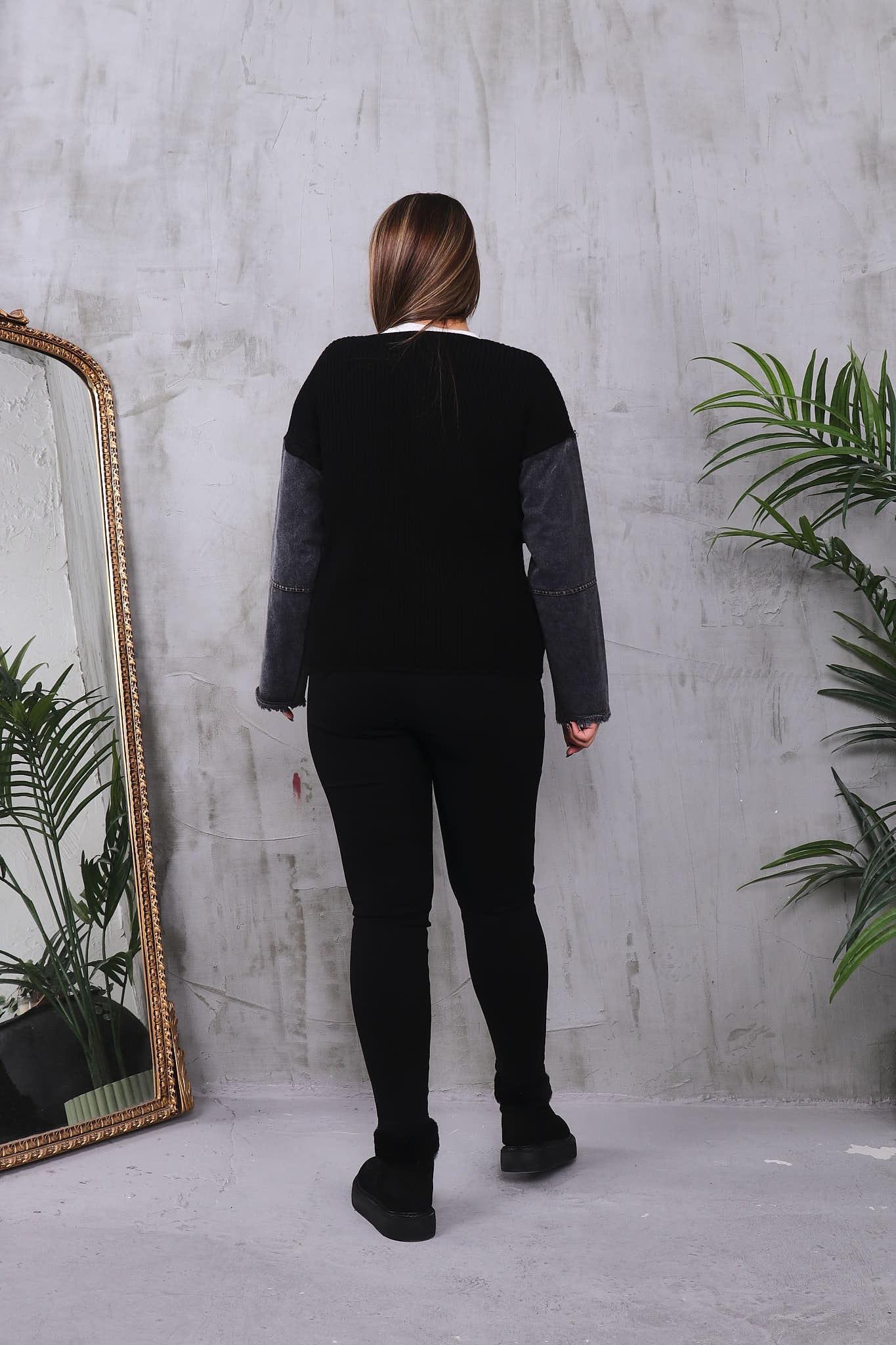 Hırka Büyük Beden Kolları Jean Detaylı Hırka