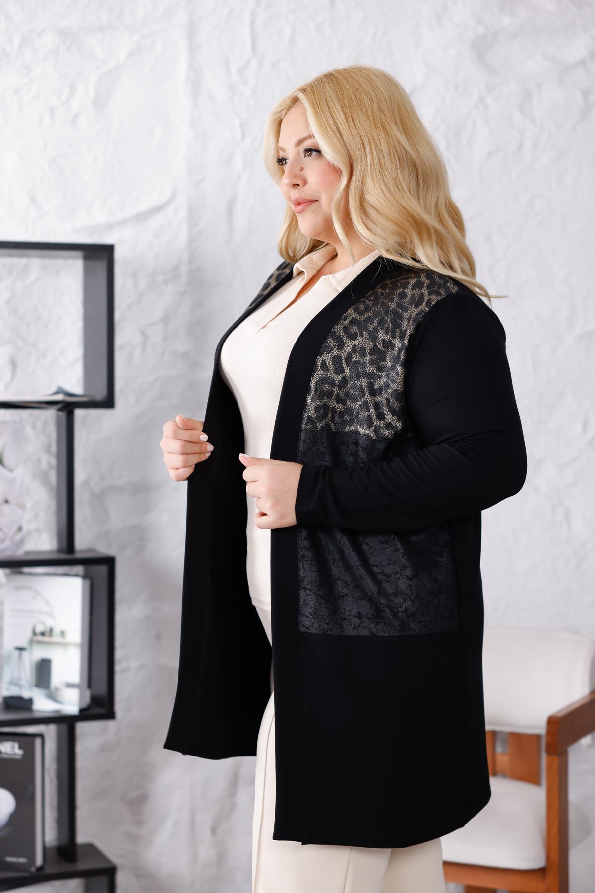 Hırka Büyük Beden Leopar Detaylı Hırka