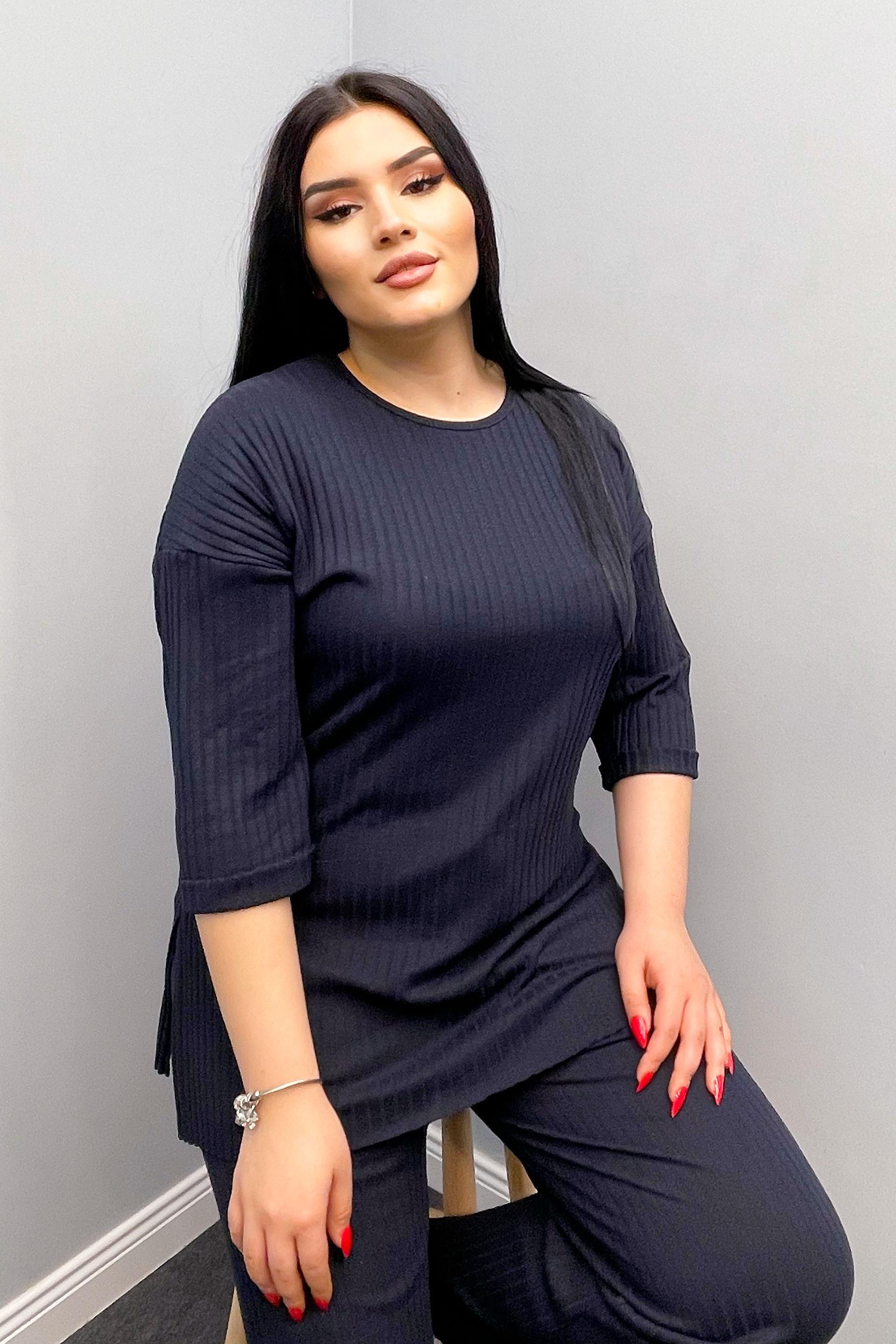 İkili Takım Büyük Beden Likralı Double Kol İkili Takım Lacivert