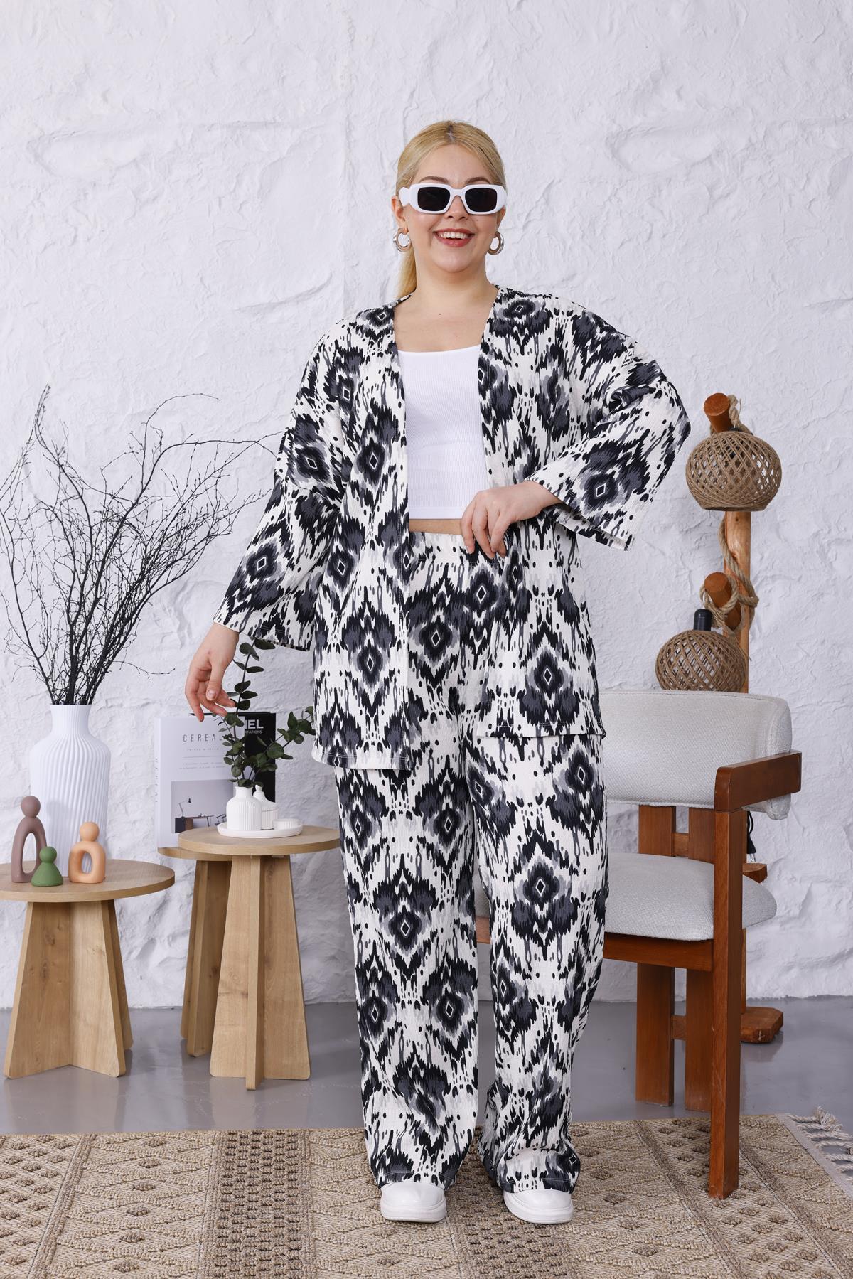 İkili Takım Büyük Beden Likralı Pamuklu Kimono Takım