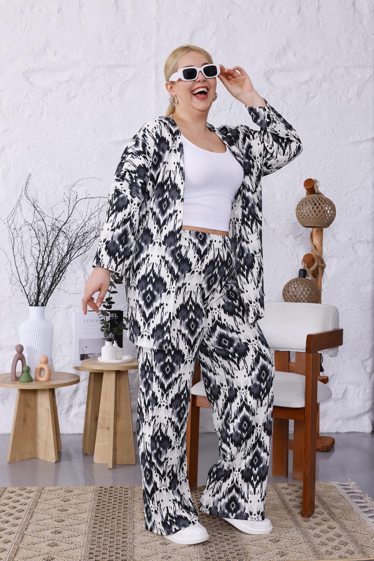 İkili Takım Büyük Beden Likralı Pamuklu Kimono Takım