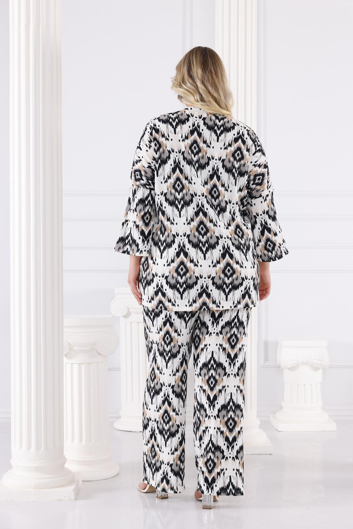 İkili Takım Büyük Beden Likralı Pamuklu Kimono Takım