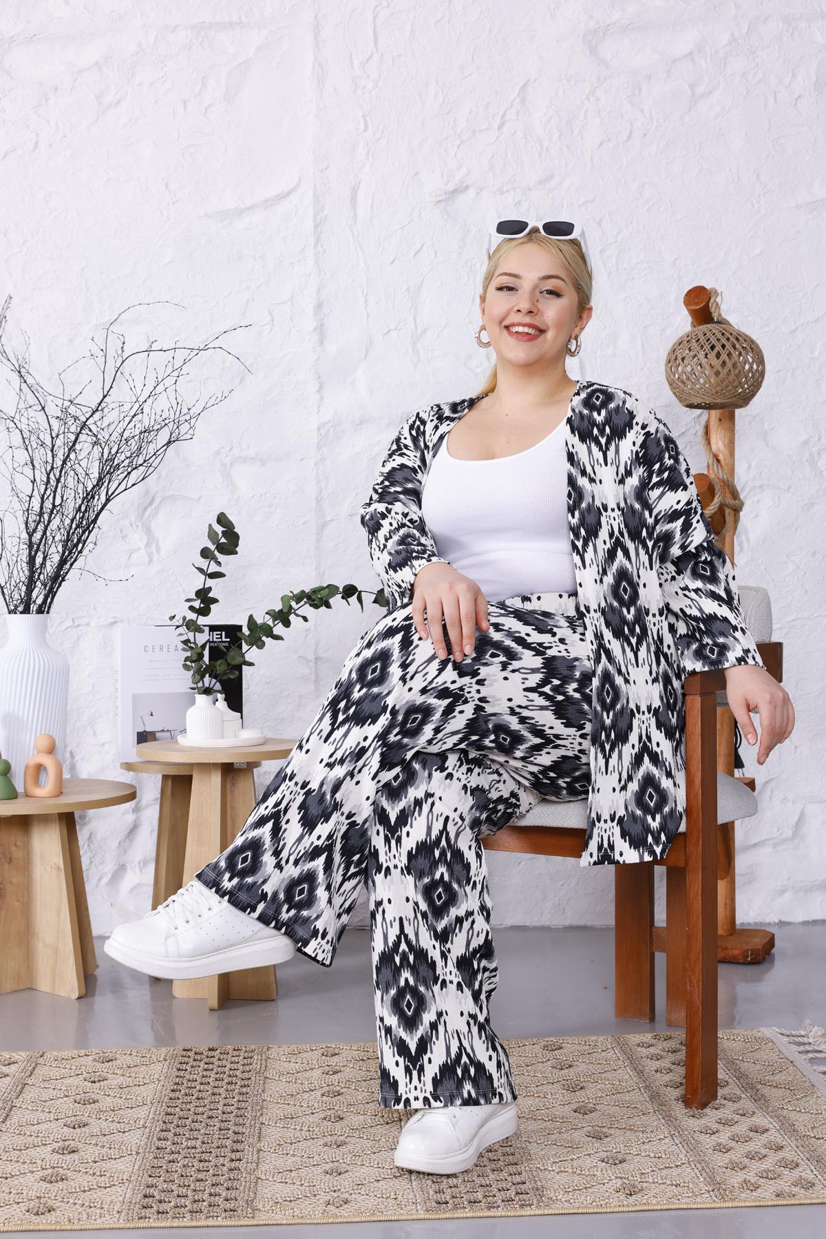 İkili Takım Büyük Beden Likralı Pamuklu Kimono Takım