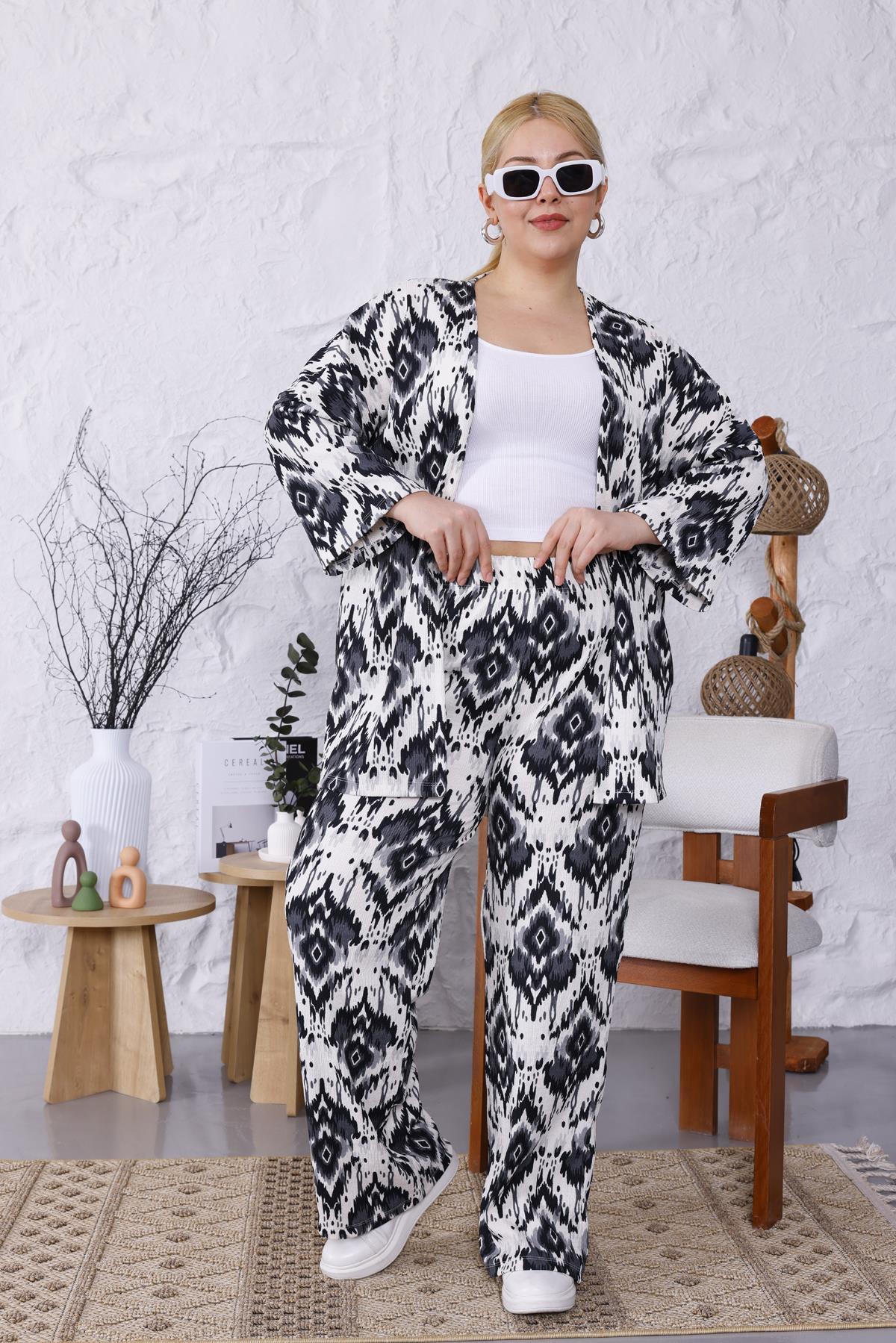 İkili Takım Büyük Beden Likralı Pamuklu Kimono Takım