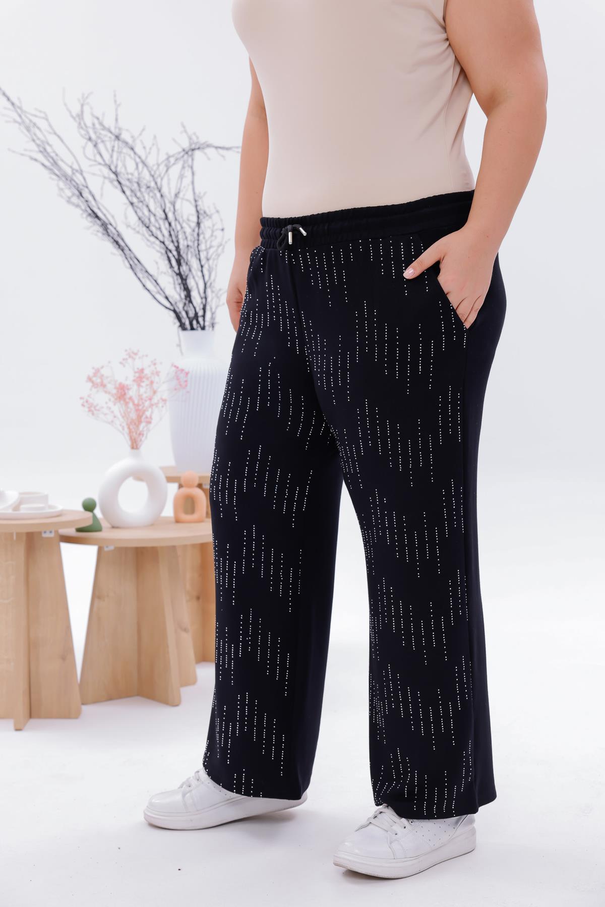 Pantolon Büyük Beden Modal Kumaş Taşlı Pantolon