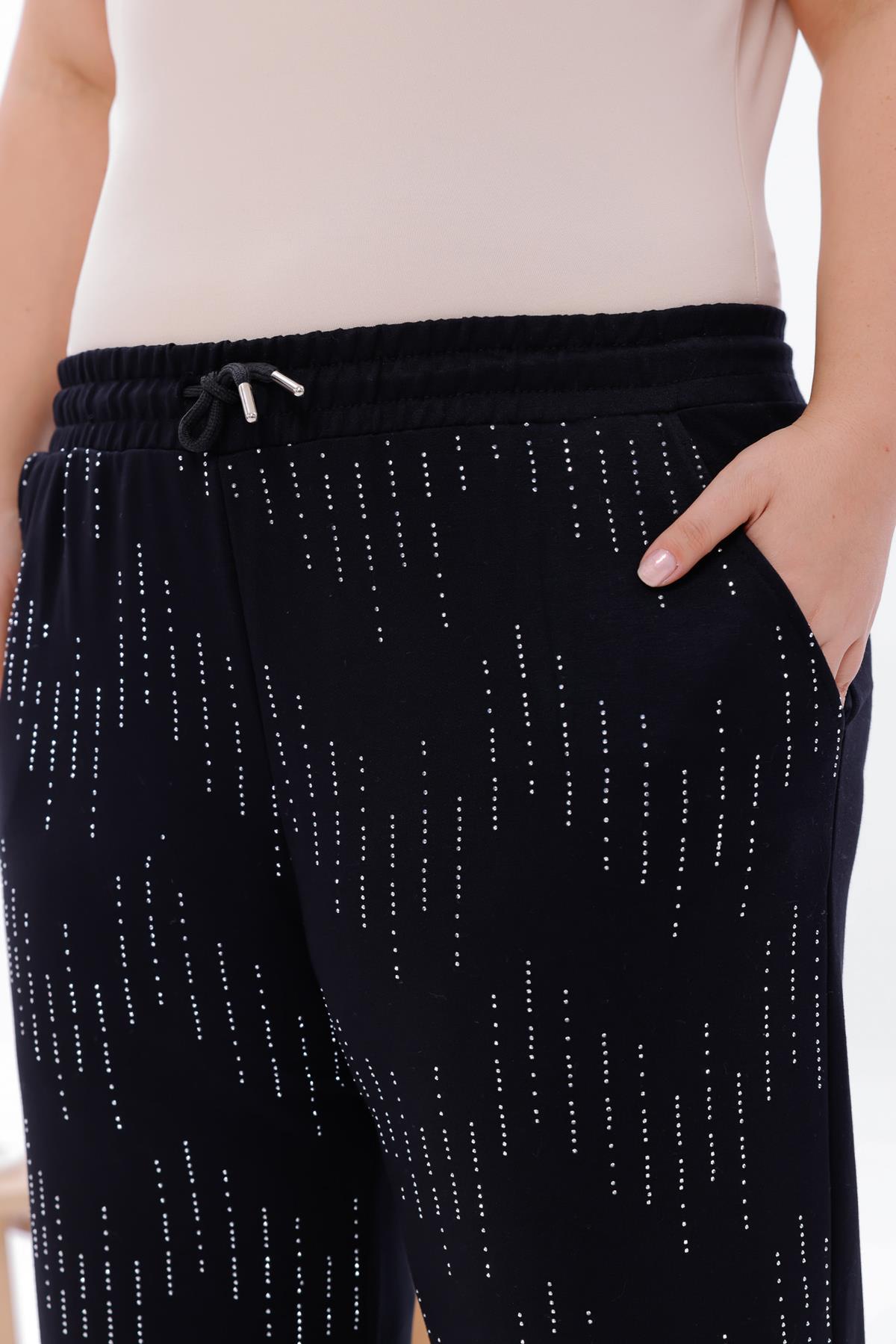 Pantolon Büyük Beden Modal Kumaş Taşlı Pantolon