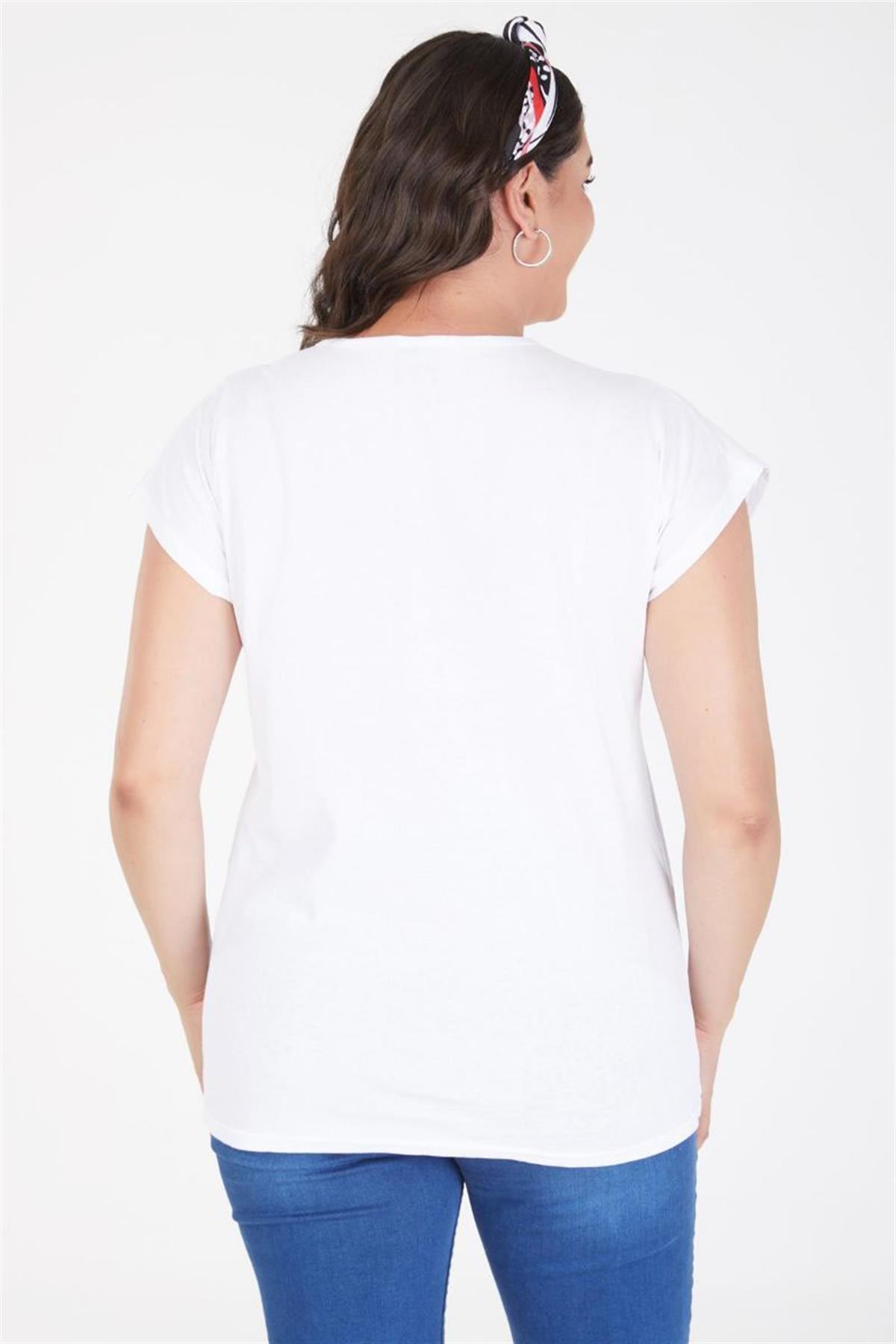 Tshirt Büyük Beden Moment Baskılı Yarasa Kol T-Shirt Beyaz