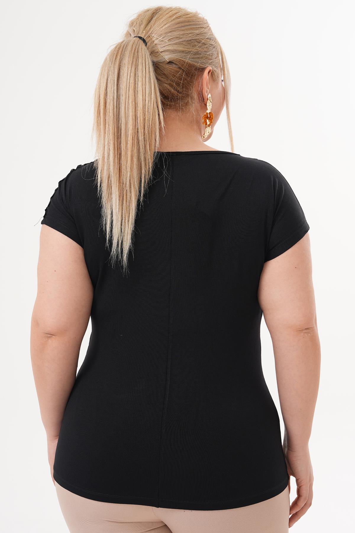 Tshirt Büyük Beden Omuzu Dantel Detaylı Bluz
