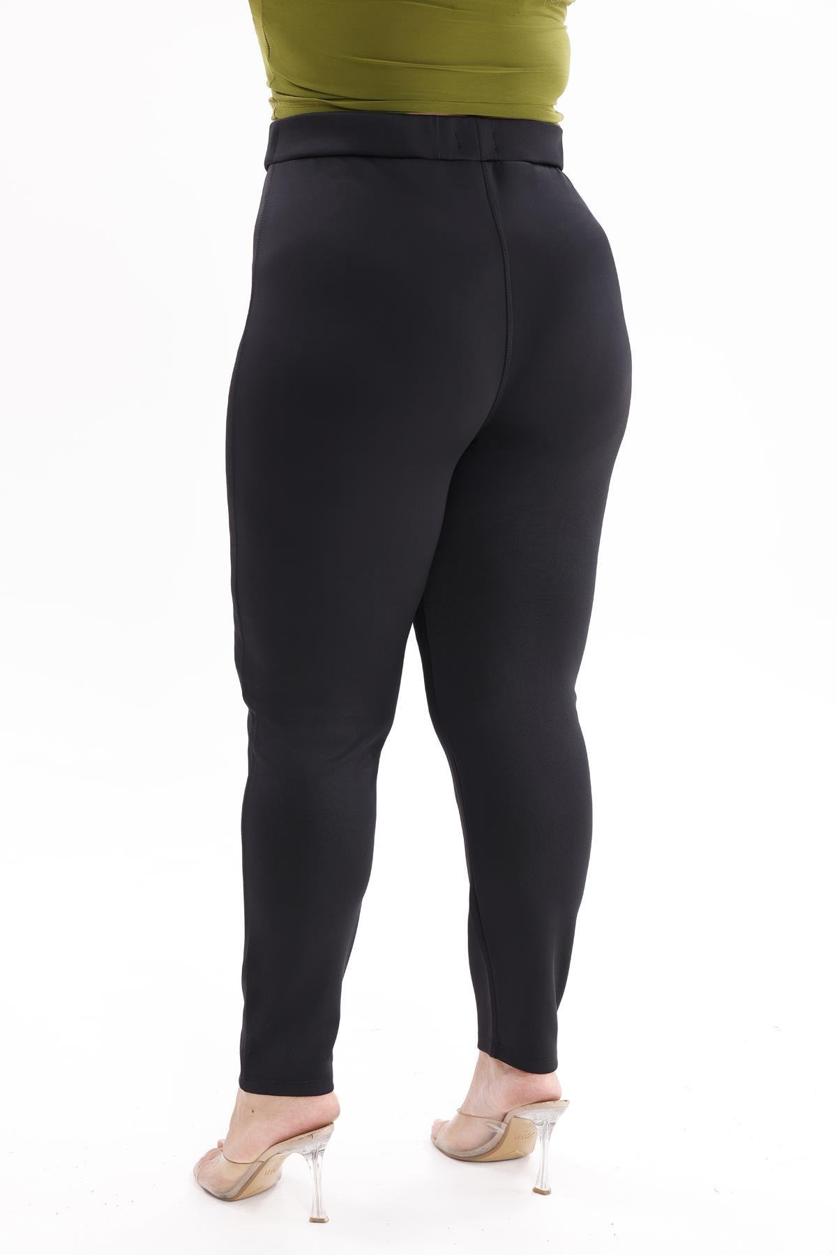 Pantolon Büyük Beden Önü Çima Detaylı Scuba Kumaş Tayt