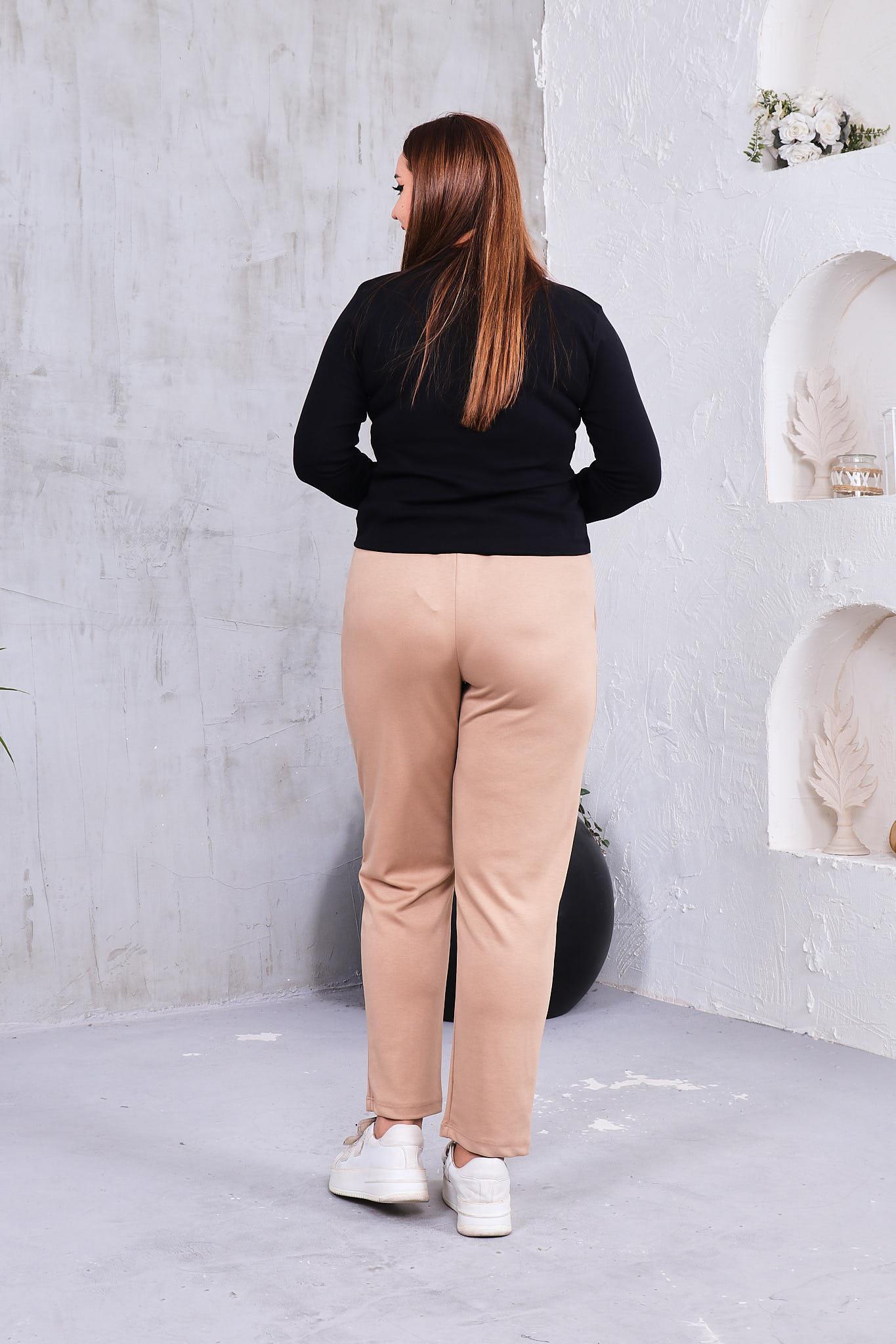Pantolon Büyük Beden Önü Çimalı Modal Kumaş Pantolon