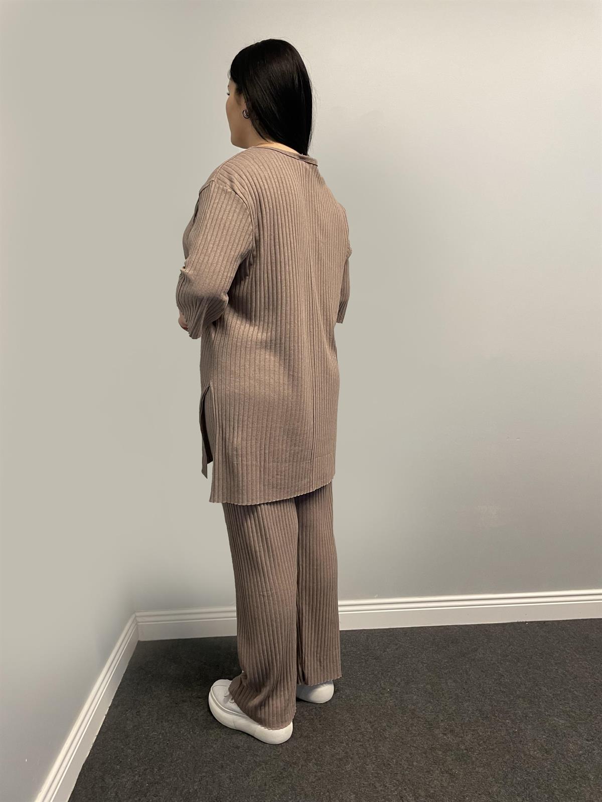 İkili Takım Büyük Beden Oversize Likralı Pamuklu Yazlık İkili Takım Sütlü Kahve
