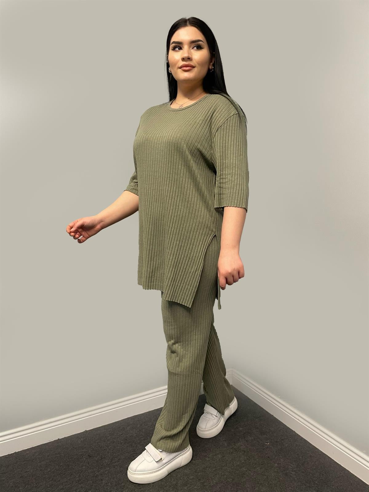 İkili Takım Büyük Beden Oversize Likralı Pamuklu Yazlık İkili Takım Mint Yeşili