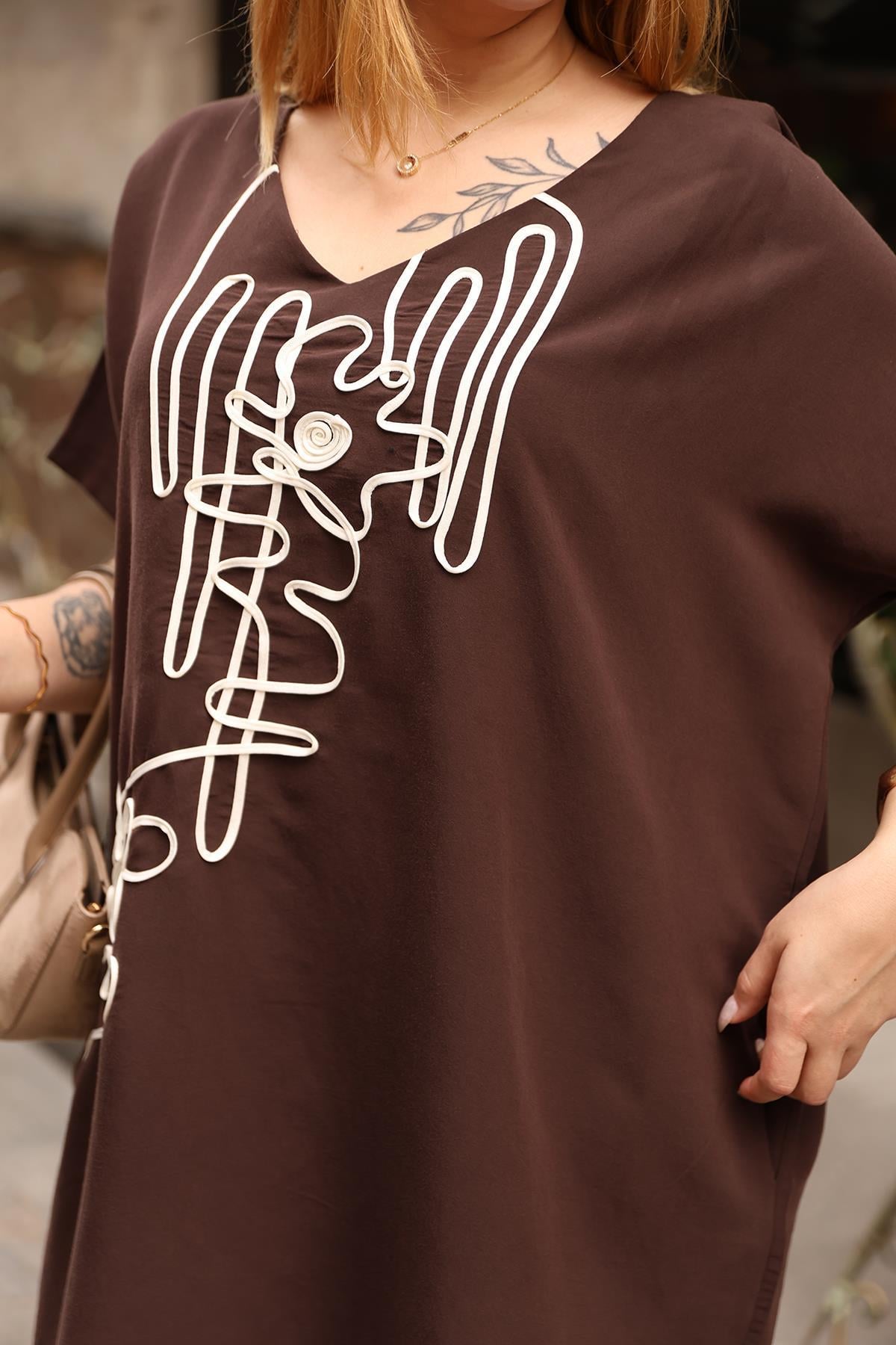 Elbise Büyük Beden Oversize Tencel Modal Kahve Elbise