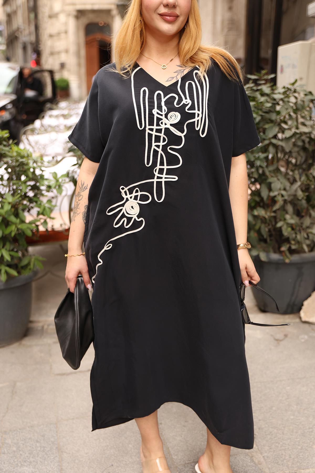 Elbise Büyük Beden Oversize Tencel Modal Siyah Elbise
