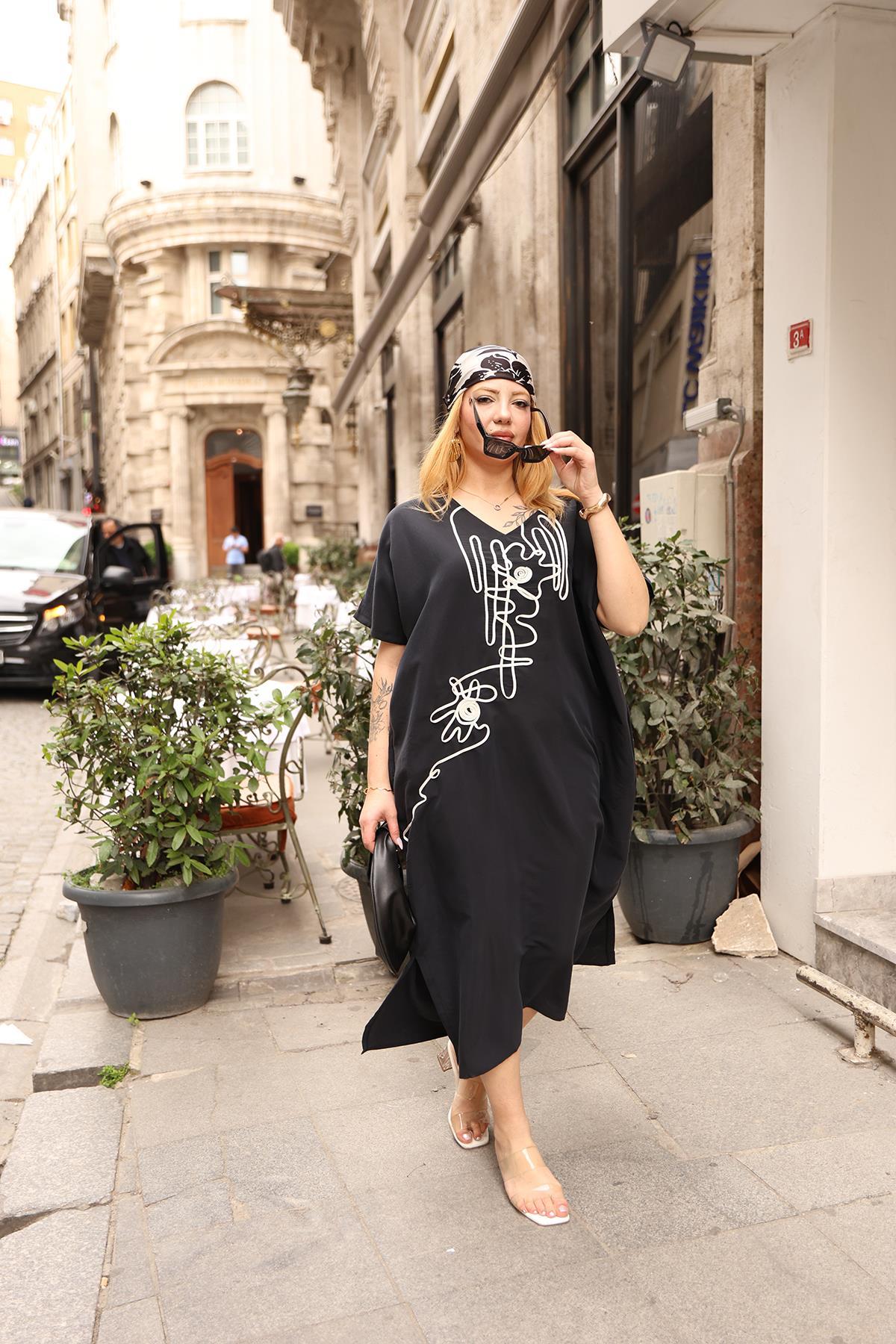 Elbise Büyük Beden Oversize Tencel Modal Siyah Elbise