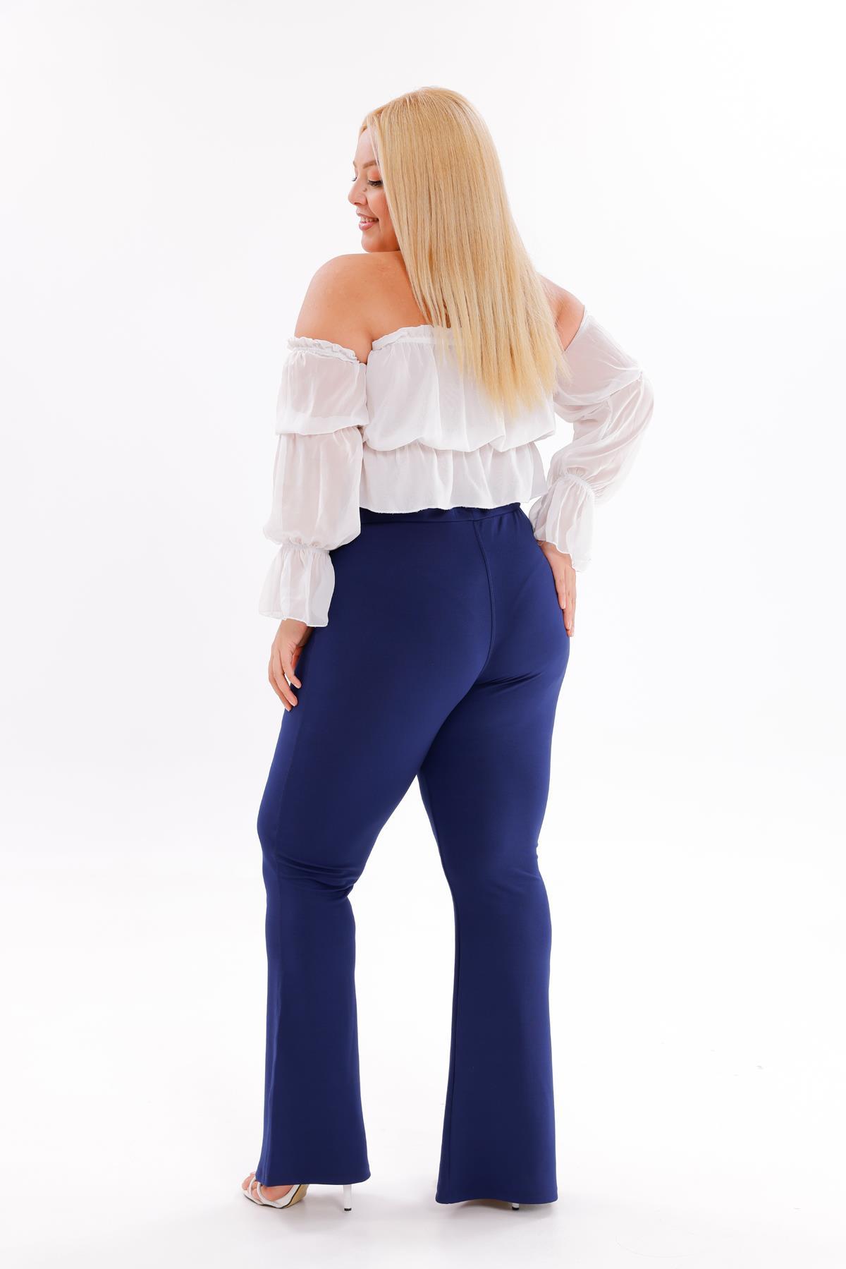 Pantolon Büyük Beden Paçası Yırtmaçlı Likralı Krep Kumaş Pantolon