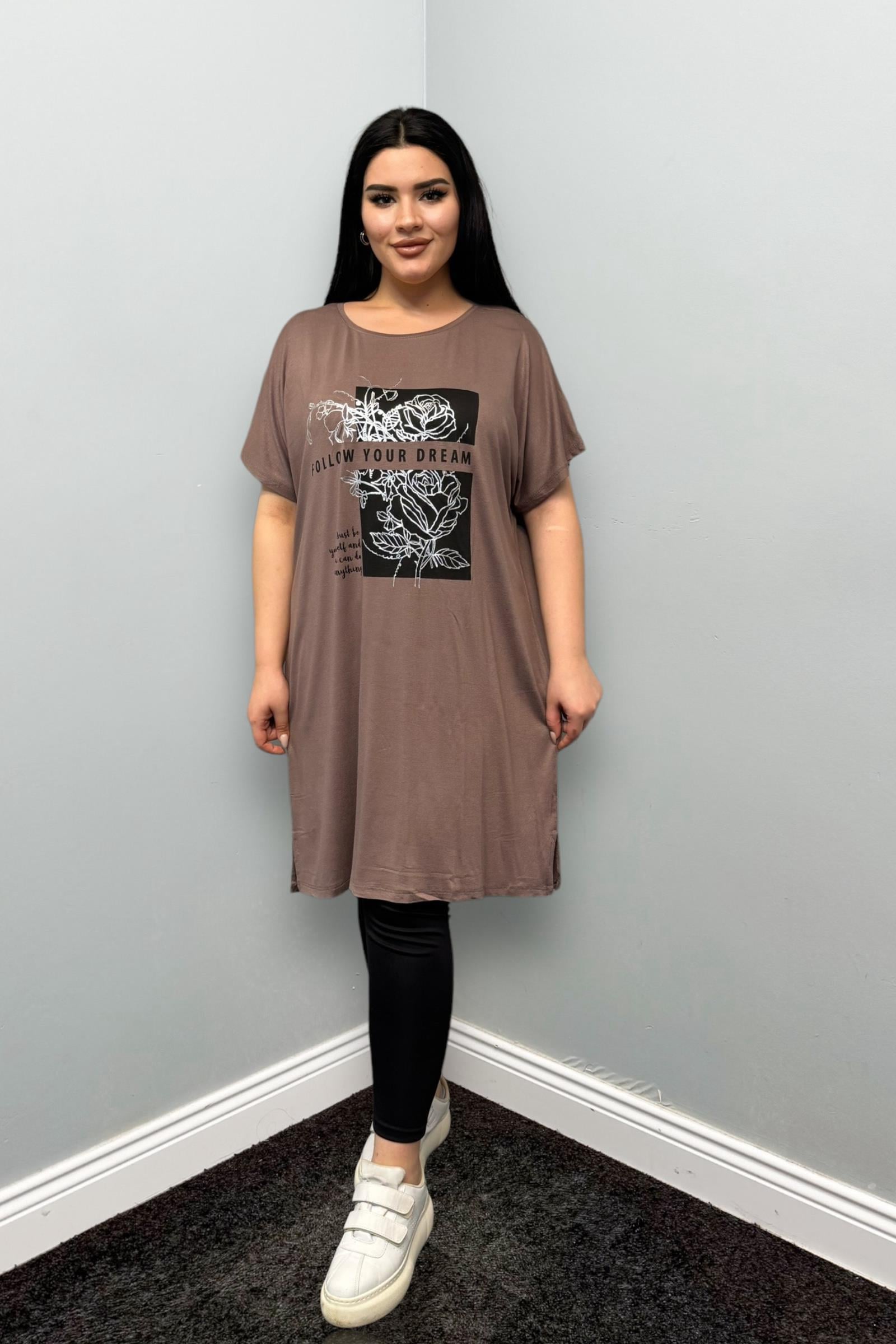 Tshirt Büyük Beden Pamuklu Likralı Tunik Tshirt