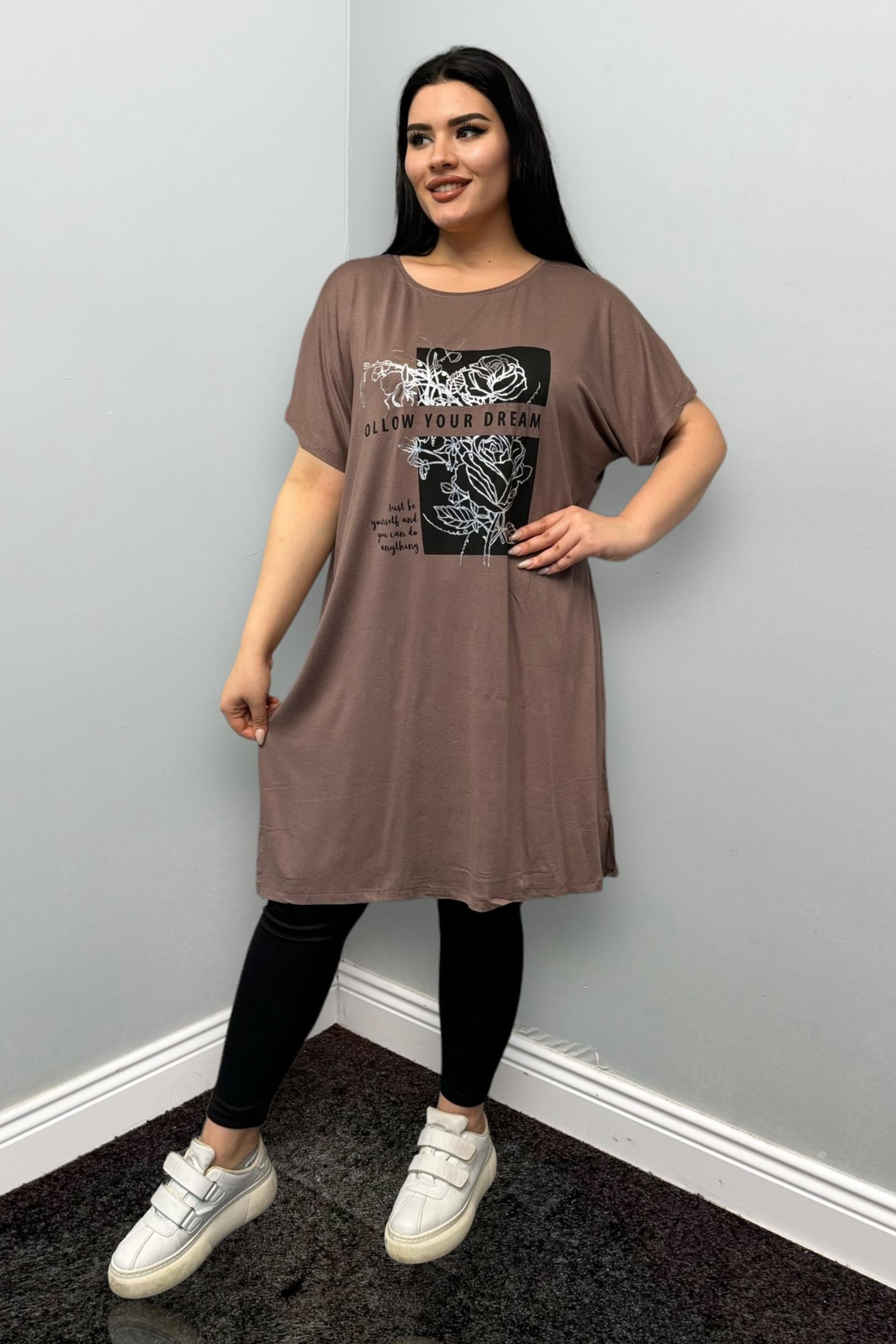 Tshirt Büyük Beden Pamuklu Likralı Tunik Tshirt