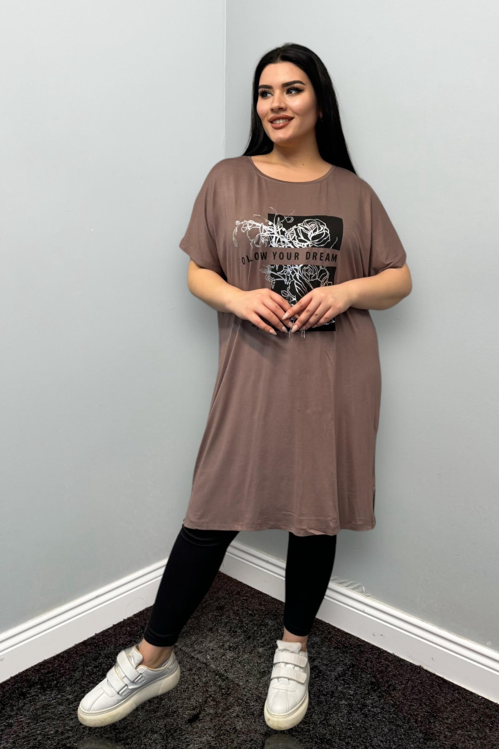 Tshirt Büyük Beden Pamuklu Likralı Tunik Tshirt