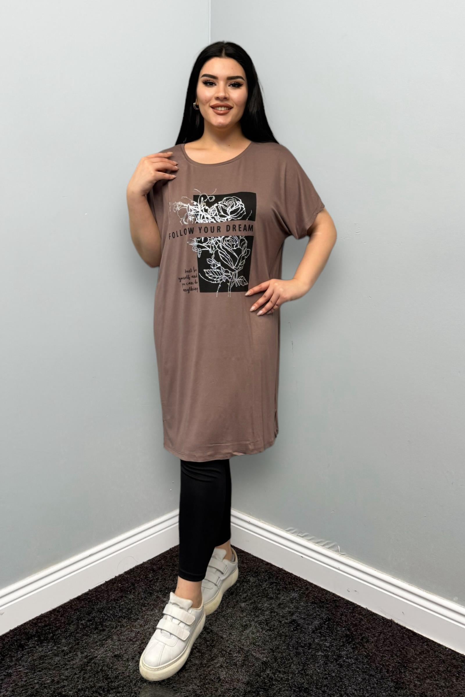 Tshirt Büyük Beden Pamuklu Likralı Tunik Tshirt