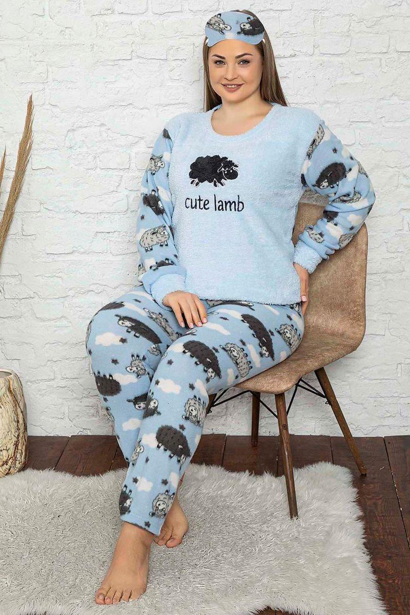Pijama Takımı Büyük Beden Polar Pijama Takımı Buz Mavisi