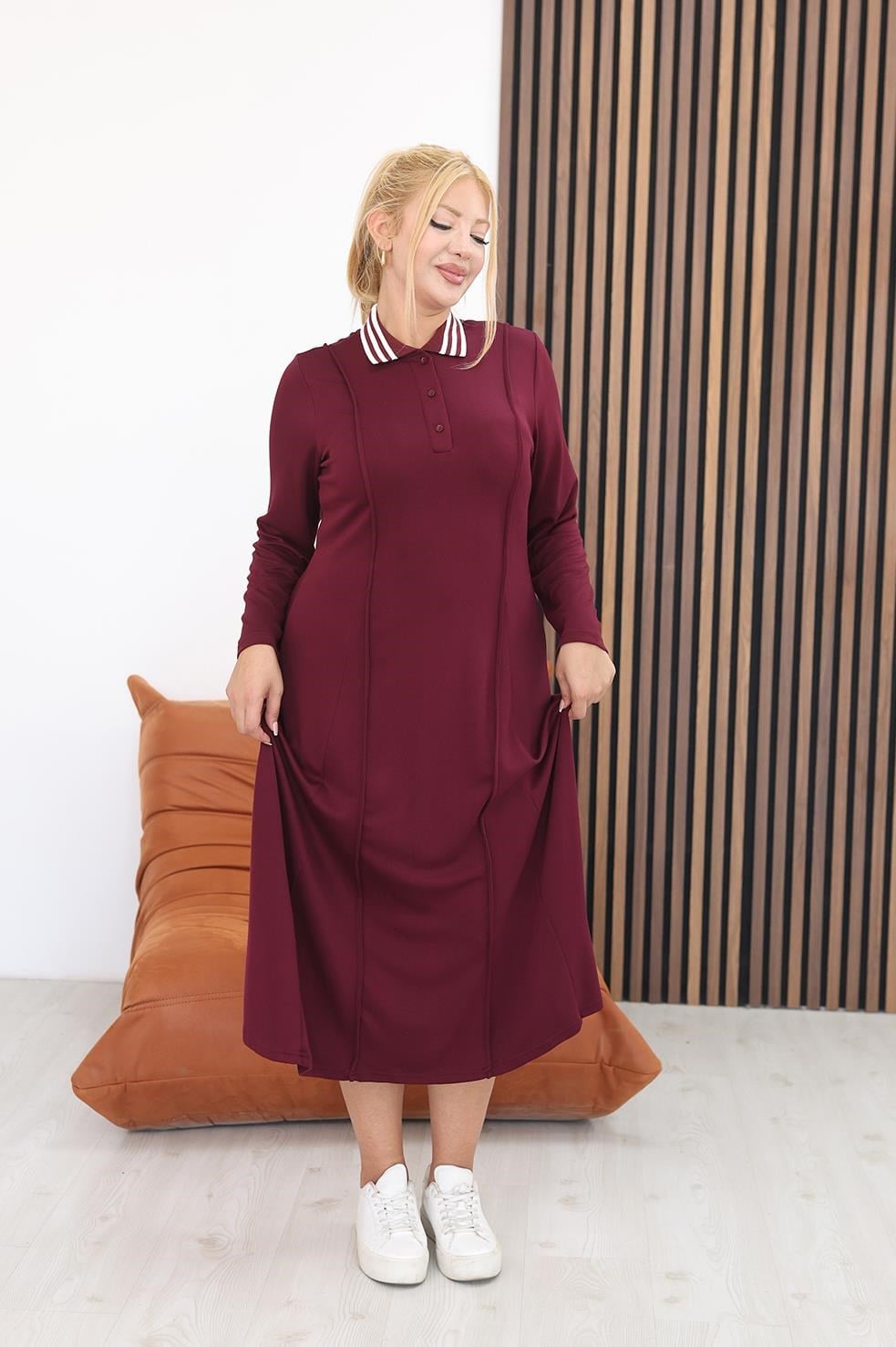 Elbise Büyük Beden Polo Yaka Modal Kumaş Elbise