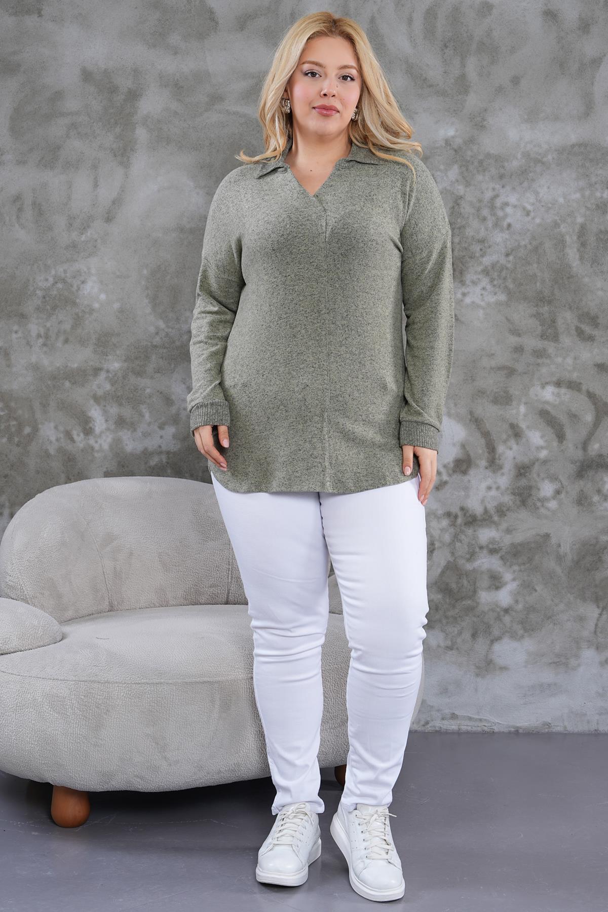 Kazak Büyük Beden Polo Yaka Yumoş Kazak