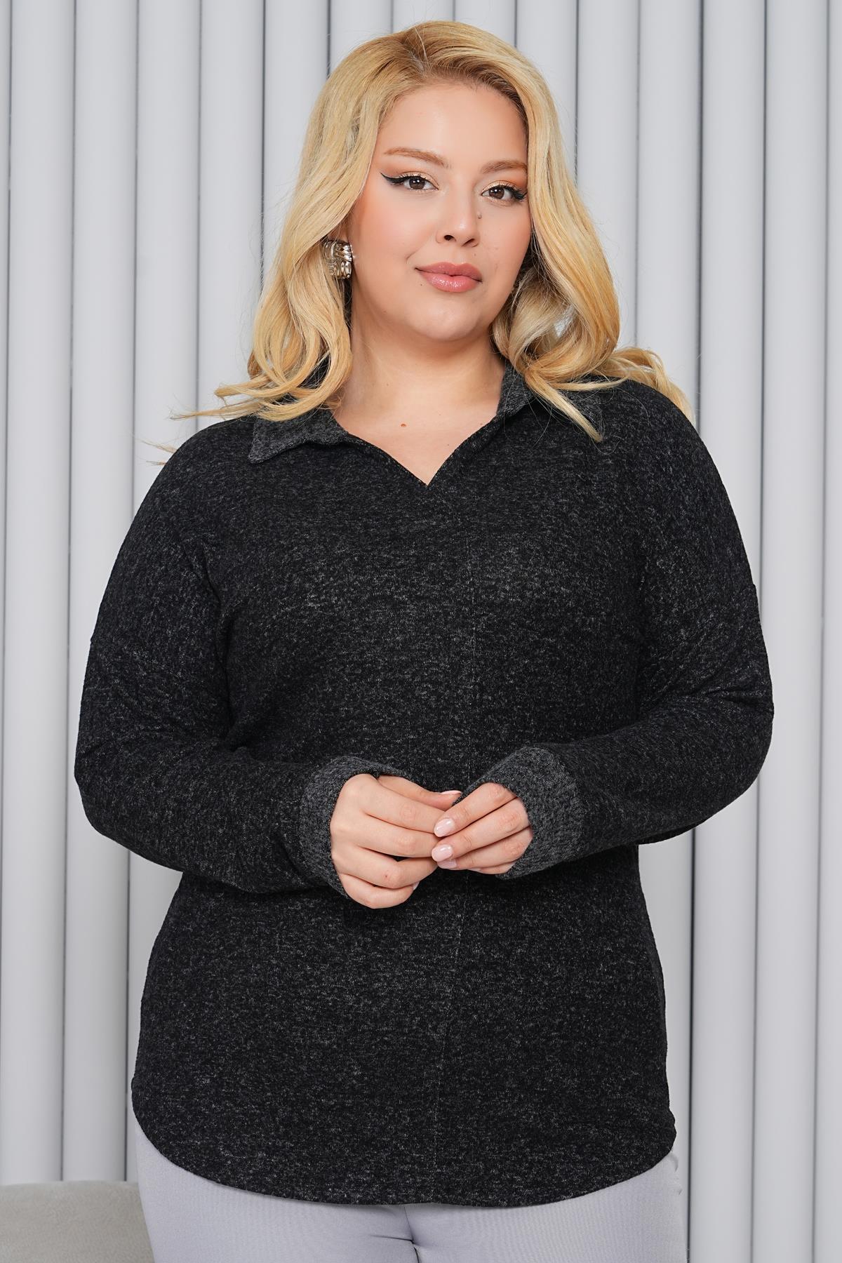 Kazak Büyük Beden Polo Yaka Yumoş Kazak