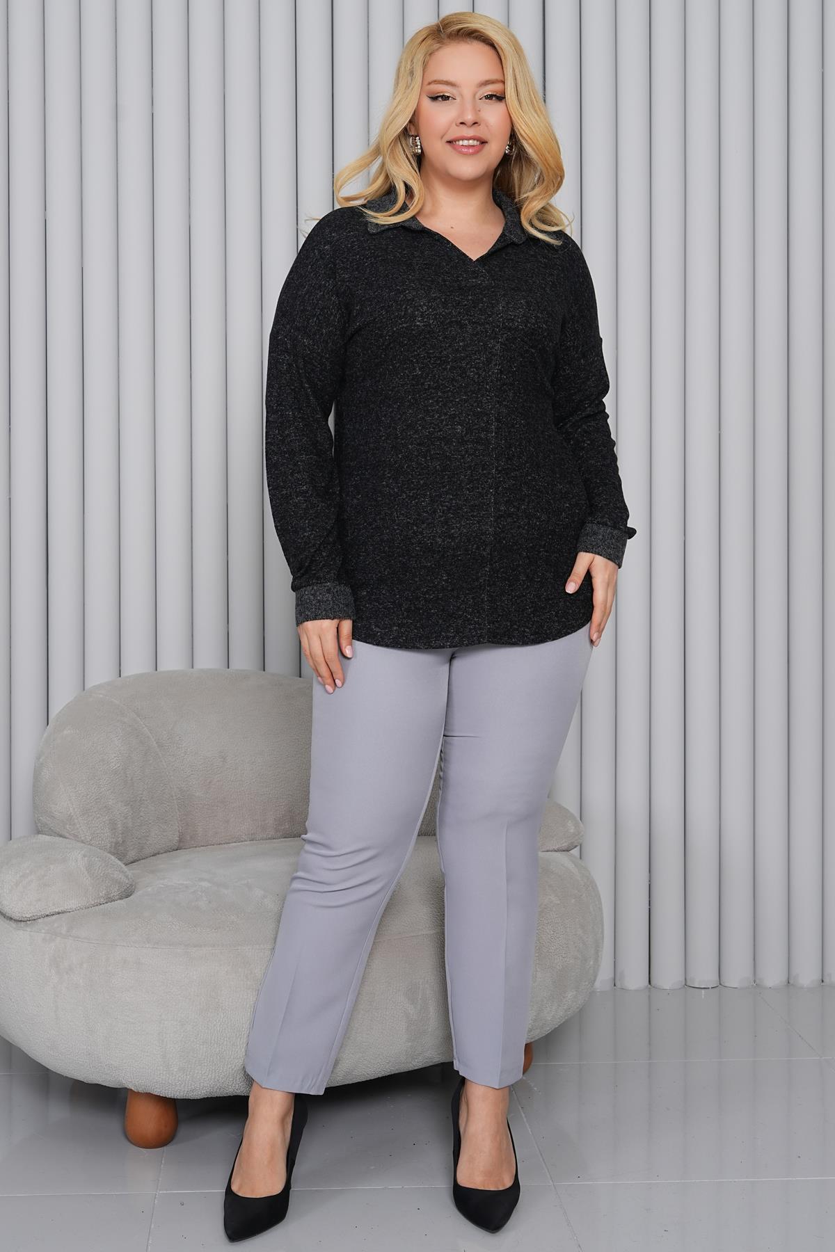 Kazak Büyük Beden Polo Yaka Yumoş Kazak